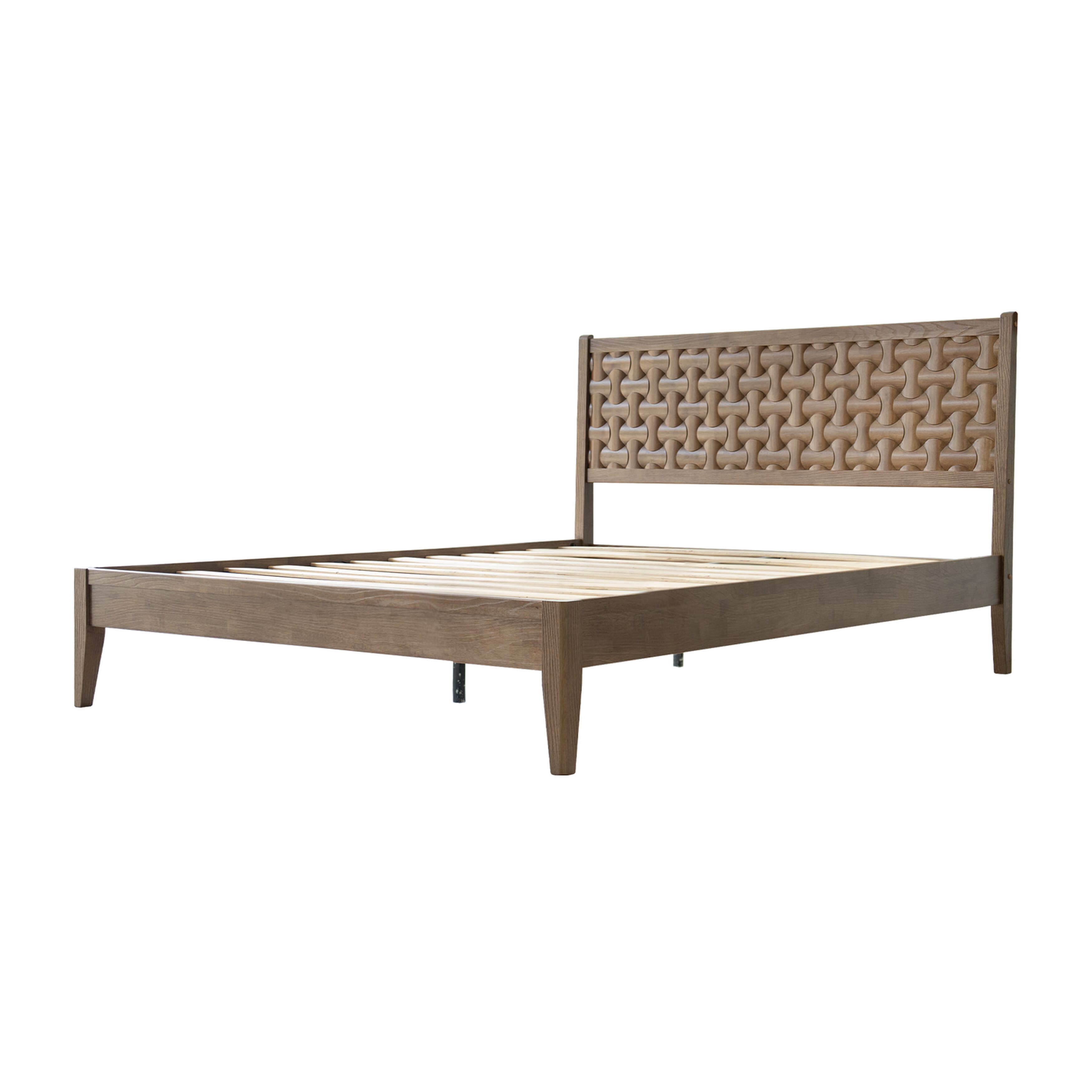 Queen Size Bed Frame with Headboard & Footboard Solid Wood Platform Bed, Central Metal Legs, 12 Heavy-duty Slatted Base, No Box Spring Needed, Noise-Free & Anti-Slip, Barnwood Finish, ORQ-30