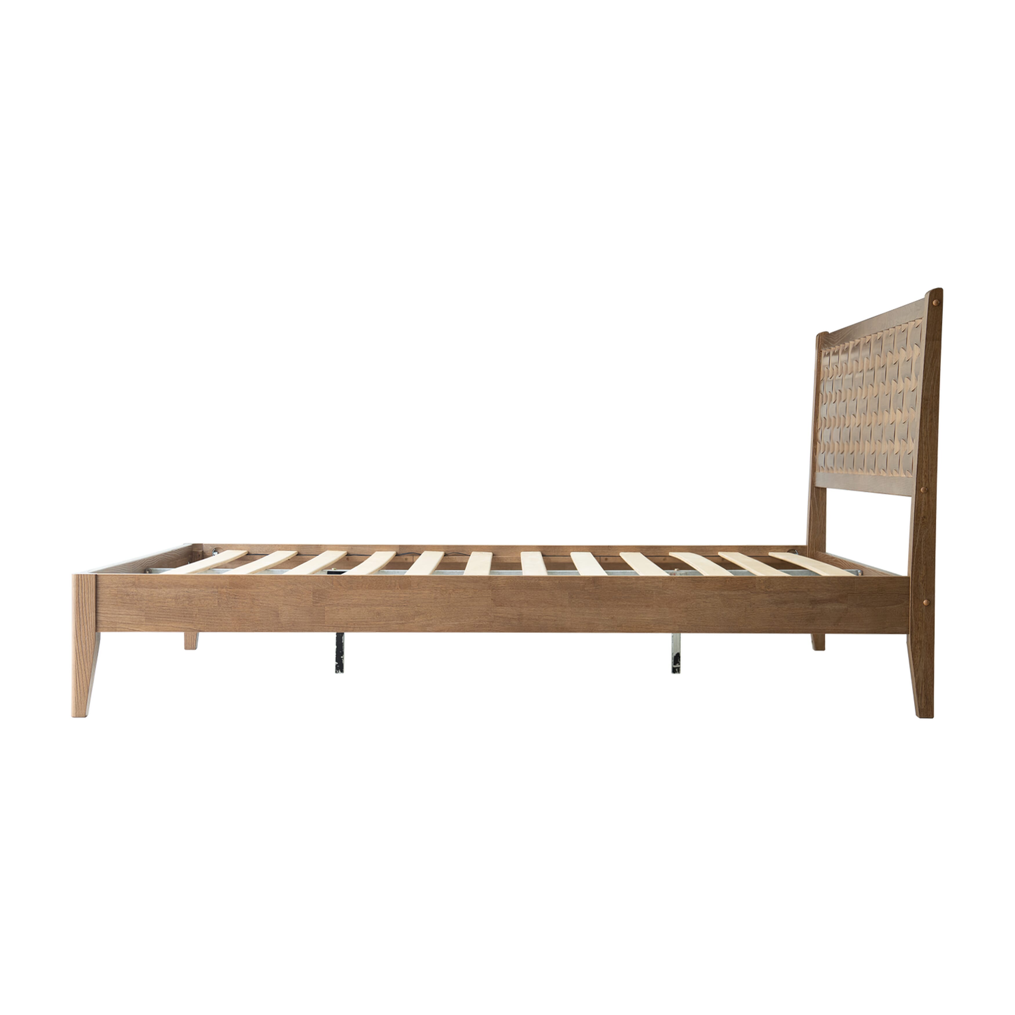 Queen Size Bed Frame with Headboard & Footboard Solid Wood Platform Bed, Central Metal Legs, 12 Heavy-duty Slatted Base, No Box Spring Needed, Noise-Free & Anti-Slip, Barnwood Finish, ORQ-30