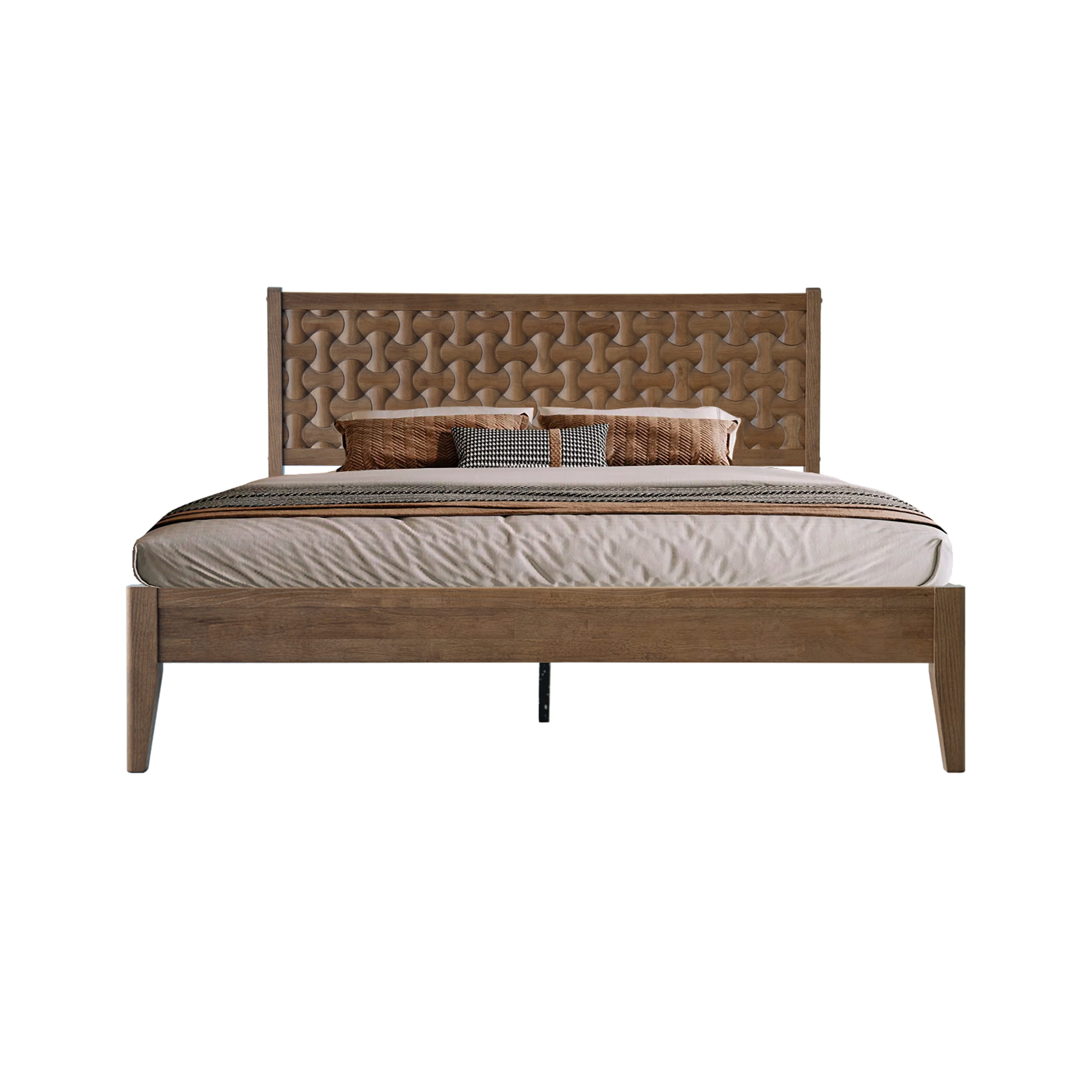 Queen Size Bed Frame with Headboard & Footboard Solid Wood Platform Bed, Central Metal Legs, 12 Heavy-duty Slatted Base, No Box Spring Needed, Noise-Free & Anti-Slip, Barnwood Finish, ORQ-30