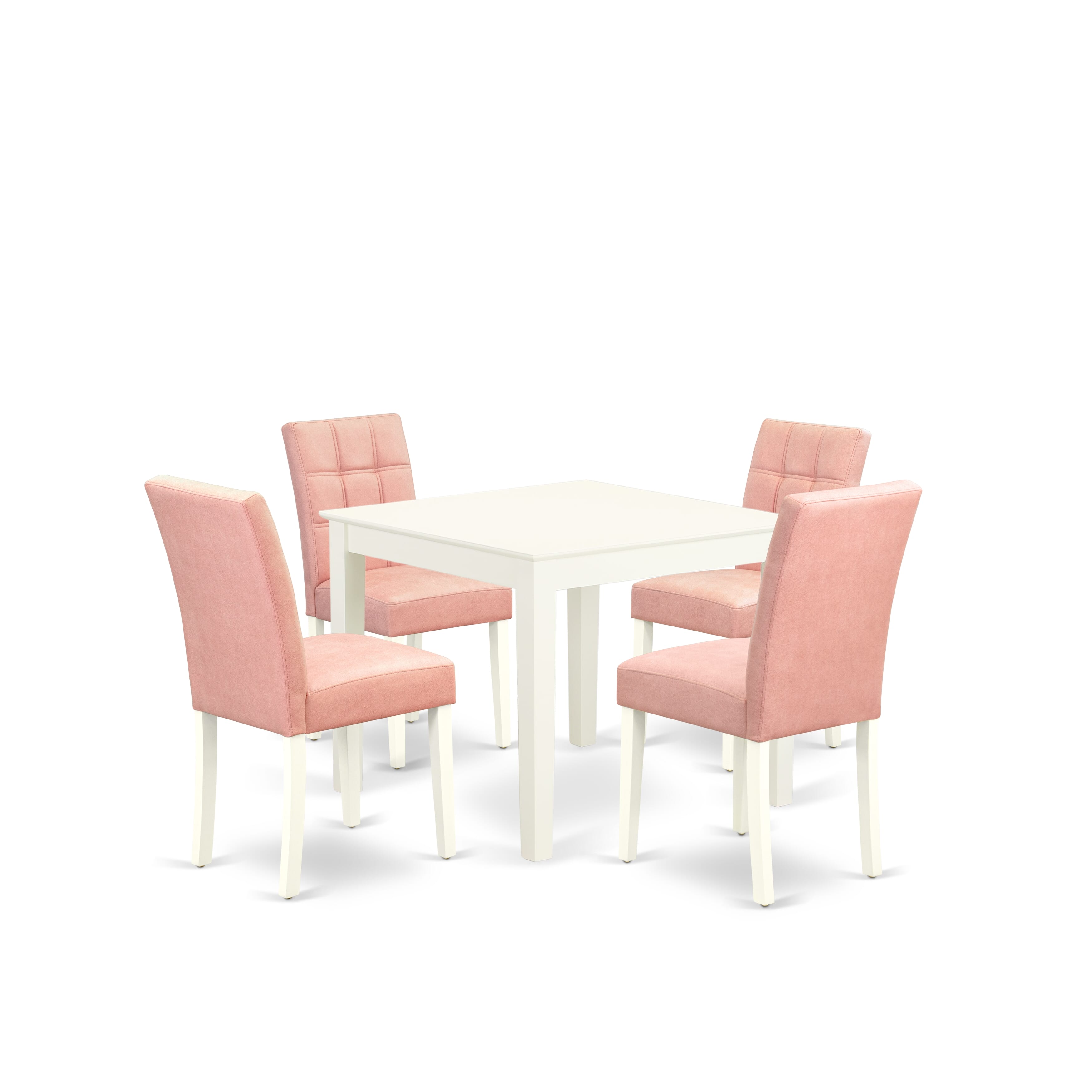 East West Furniture OXAS5-LWH-42 5 Piece Dinette Table Set consists A Kitchen Table and 4 Beige Red Faux Leather Padded Chairs with Stylish Back- Linen White Finish