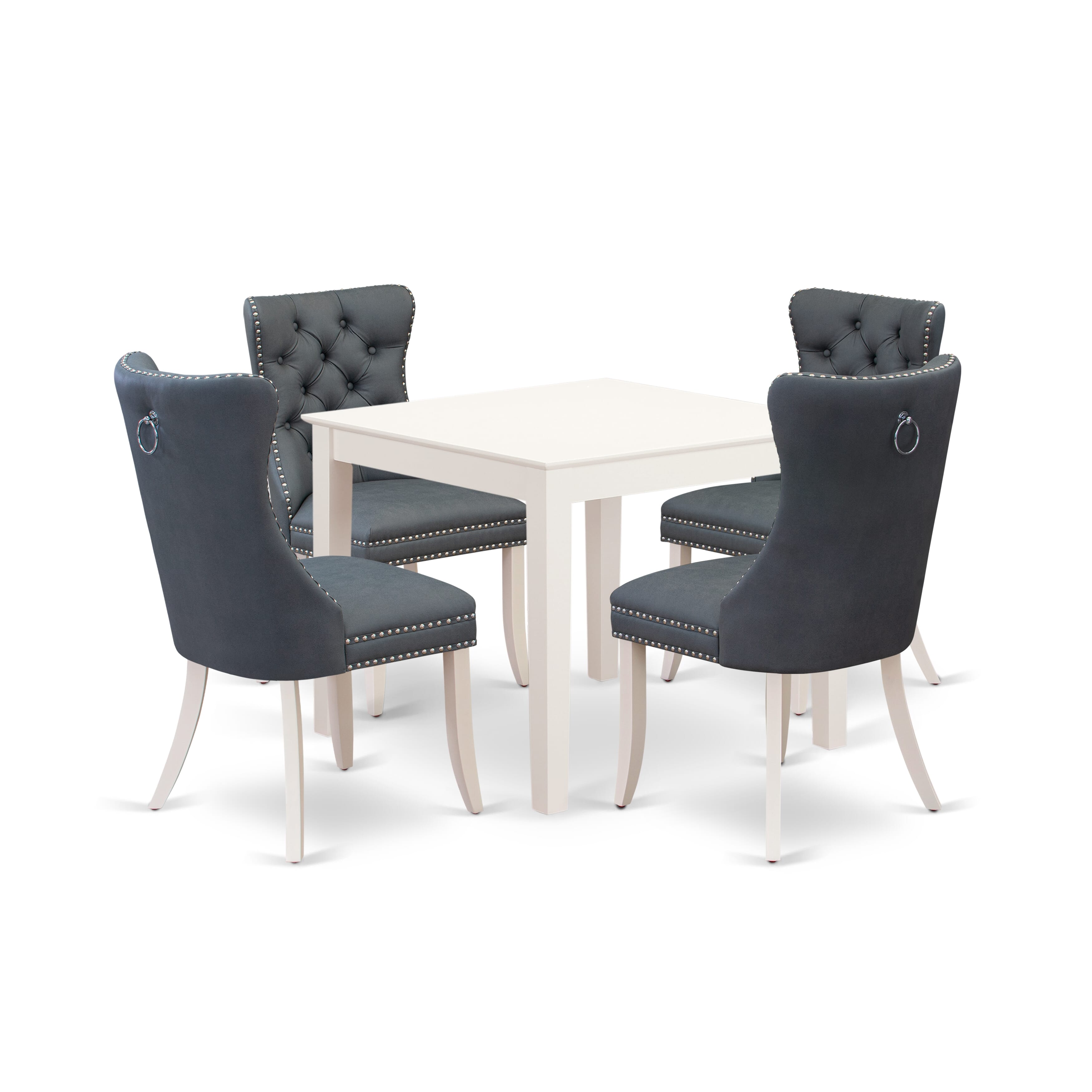 East West Furniture OXDA5-LWH-13 5 Piece Modern Dining Table Set Contains a Square Kitchen Table and 4 Upholstered Parson Chairs, 36x36 Inch, linen white