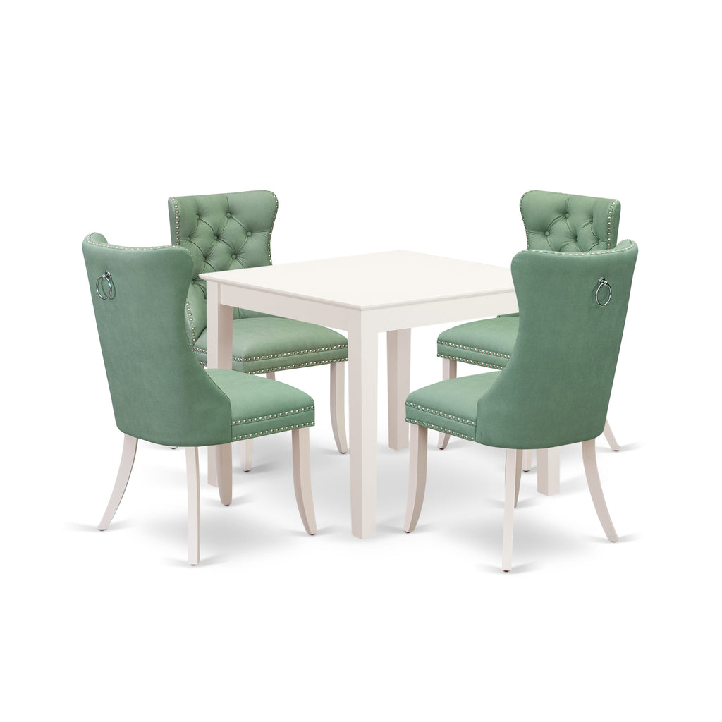 East West Furniture OXDA5-LWH-22 5 Piece Kitchen Table Set for Small Spaces Consists of a Square Dining Table and 4 Upholstered Parson Chairs, 36x36 Inch, linen white