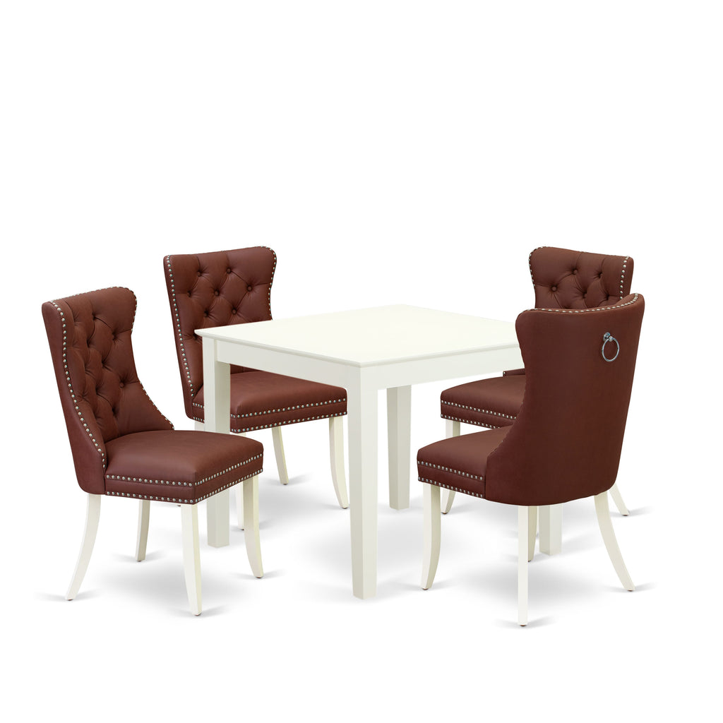 East West Furniture OXDA5-LWH-26 5 Piece Dining Room Furniture Set Consists of a Square Kitchen Dining Table and 4 Upholstered Parson Chairs, 36x36 Inch, linen white