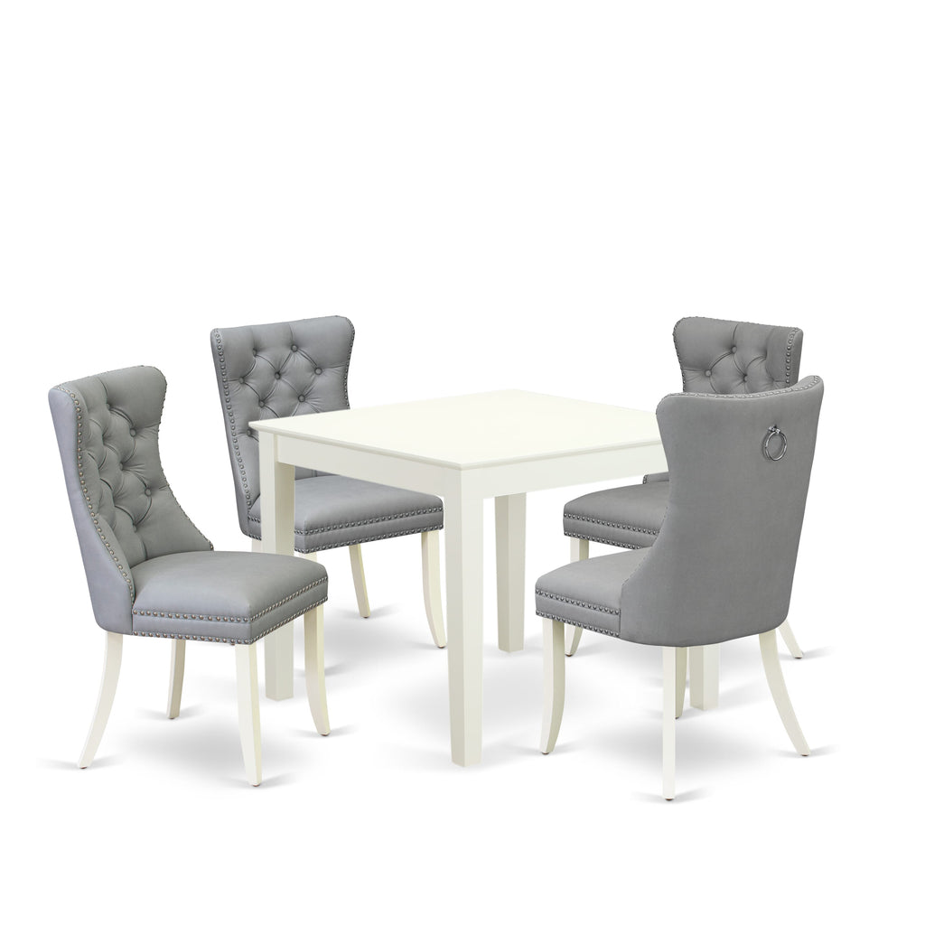East West Furniture OXDA5-LWH-27 5 Piece Dining Table Set Includes a Square Kitchen Table and 4 Upholstered Parson Chairs, 36x36 Inch, linen white