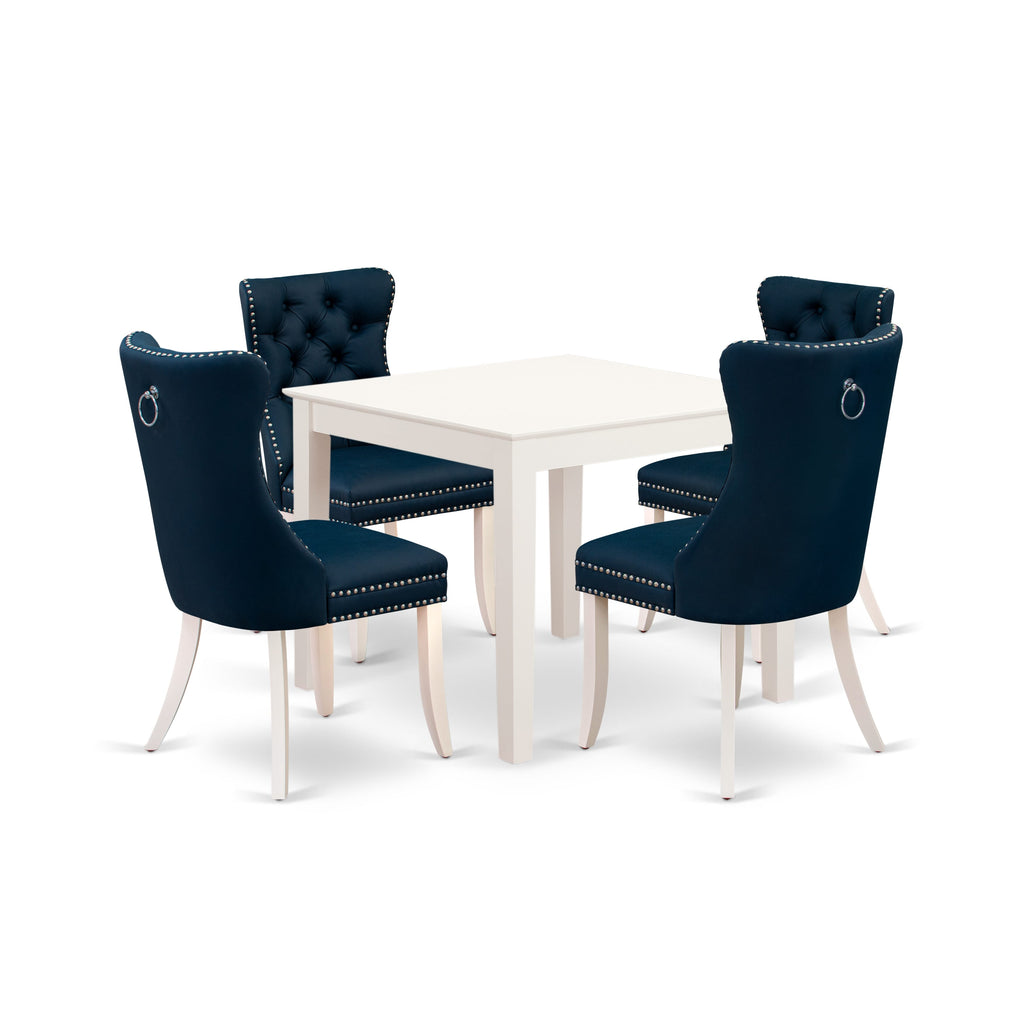 East West Furniture OXDA5-LWH-29 5 Piece Kitchen Table & Chairs Set Includes a Square Dining Table and 4 Upholstered Parson Chairs, 36x36 Inch, linen white