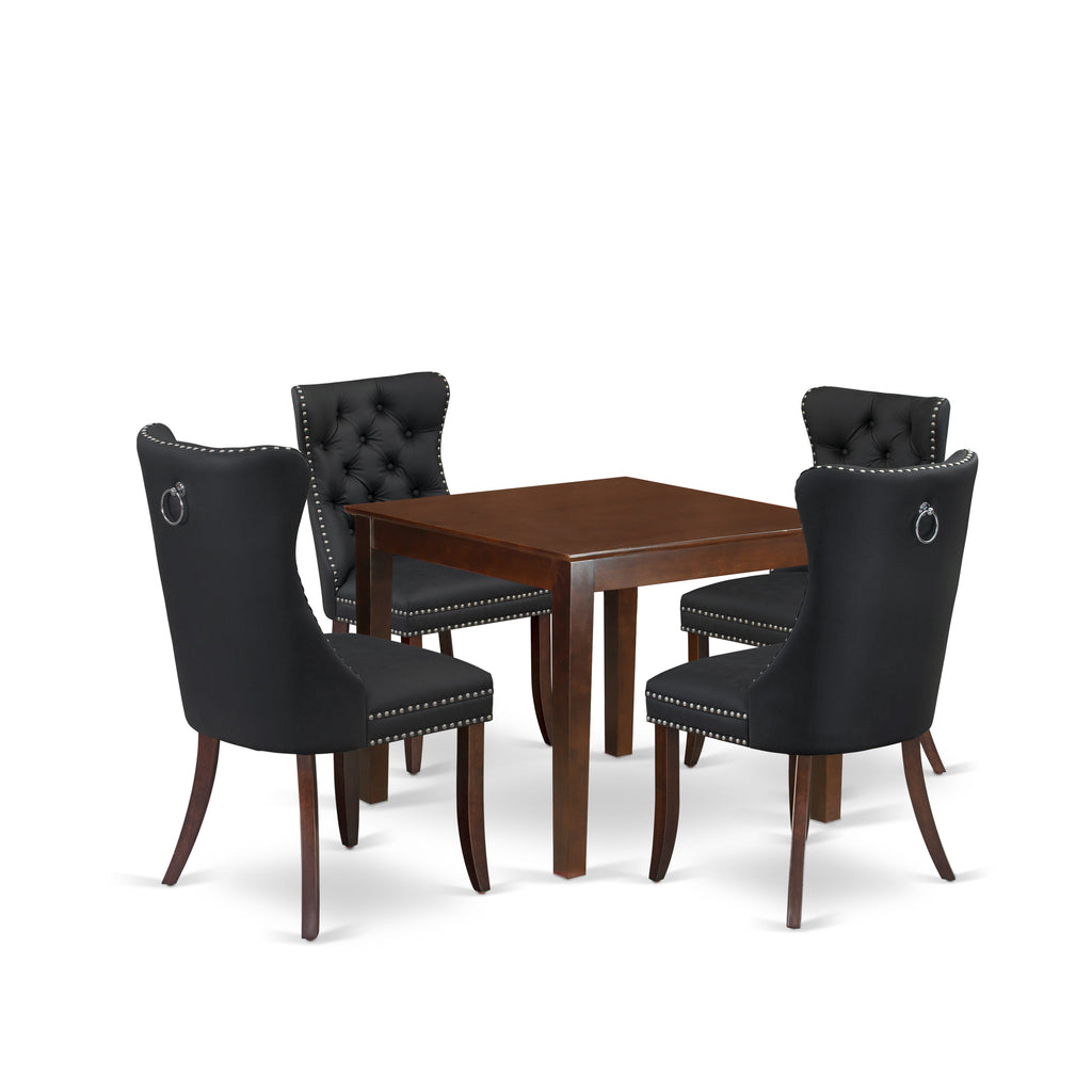 East West Furniture OXDA5-MAH-12 5 Piece Dinette Set for Small SpacesIncludes a Square Kitchen Table and 4 Upholstered Parson Chairs, 36x36 Inch, Mahogany