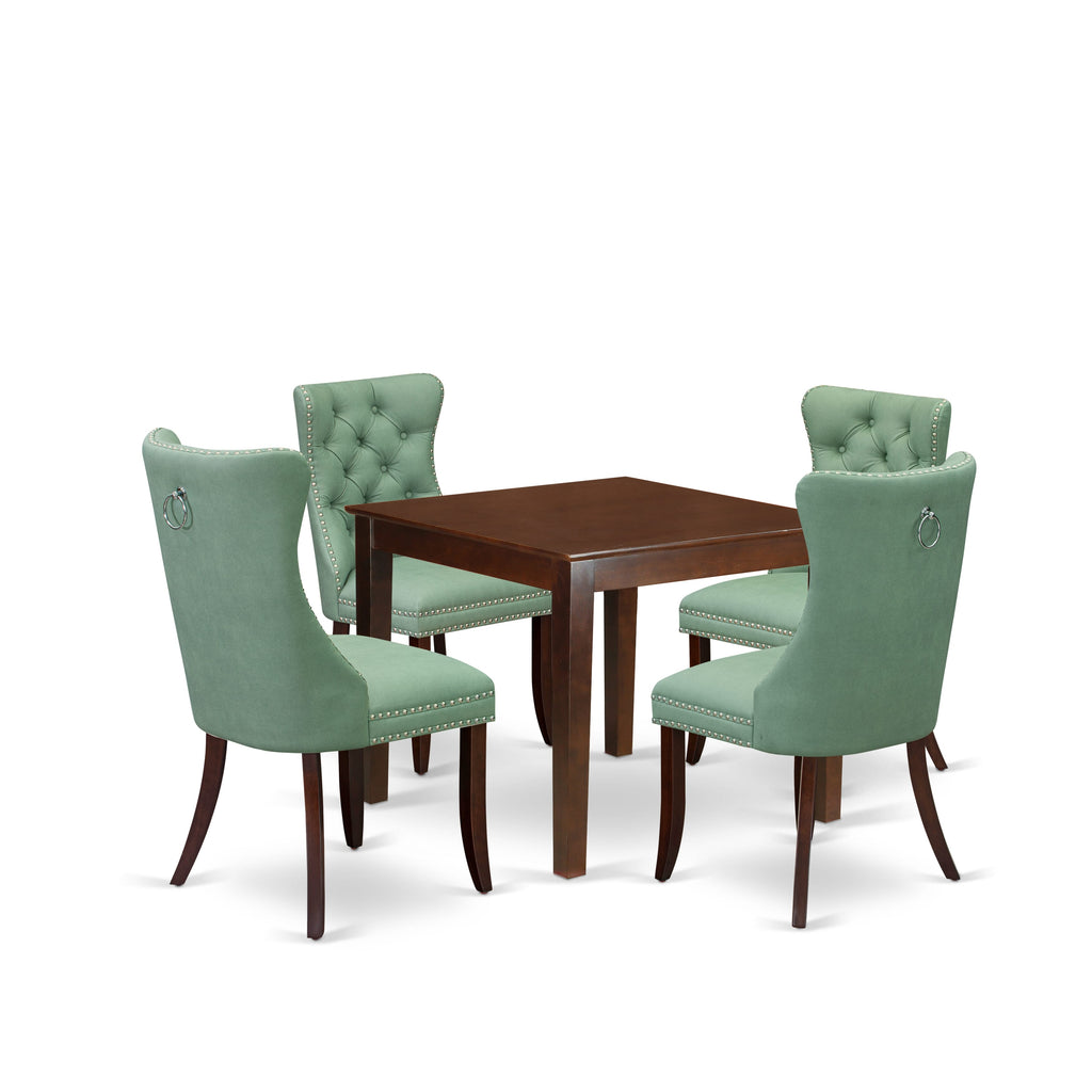 East West Furniture OXDA5-MAH-22 5 Piece Dining Table Set for Small Spaces Consists of a Square Kitchen Table and 4 Parson Chairs, 36x36 Inch, Mahogany