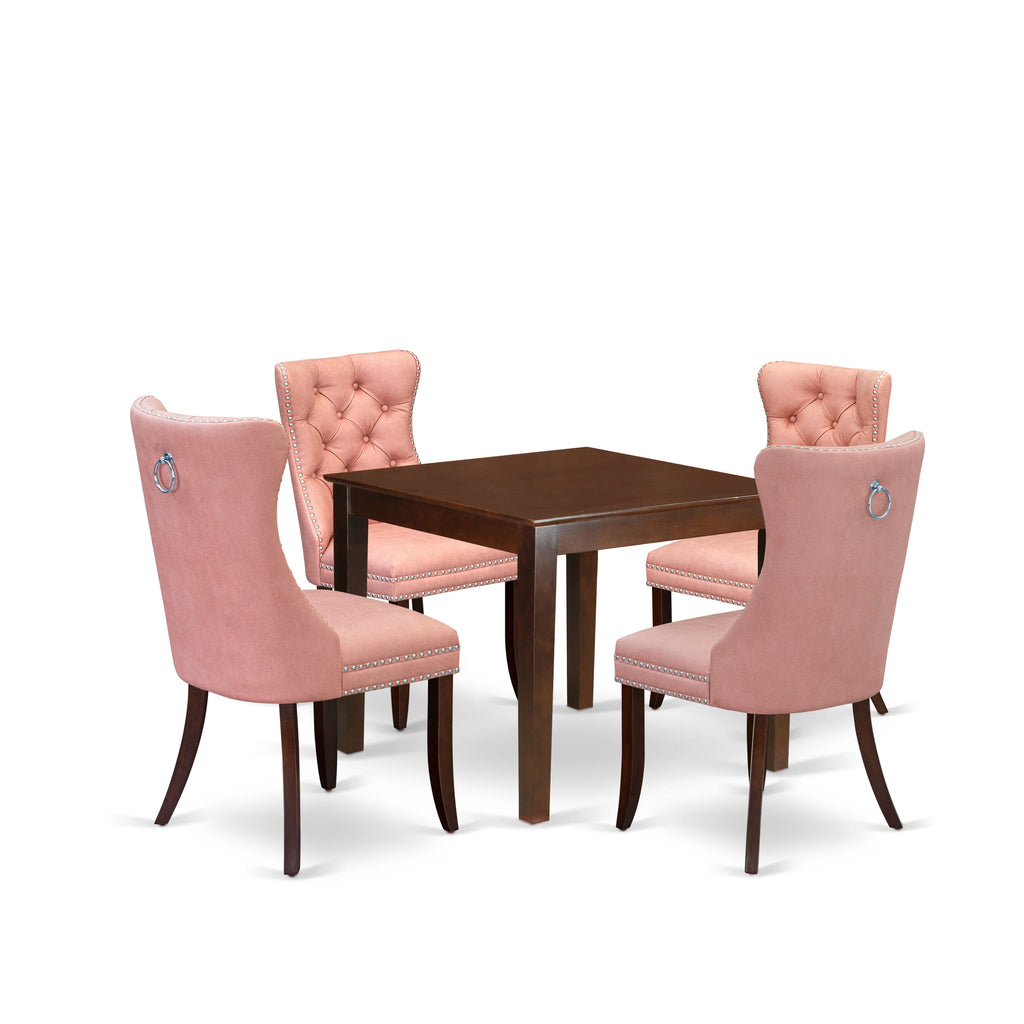 East West Furniture OXDA5-MAH-23 5 Piece Dining Room Table Set Consists of a Square Kitchen Table and 4 Parson Chairs, 36x36 Inch, Mahogany