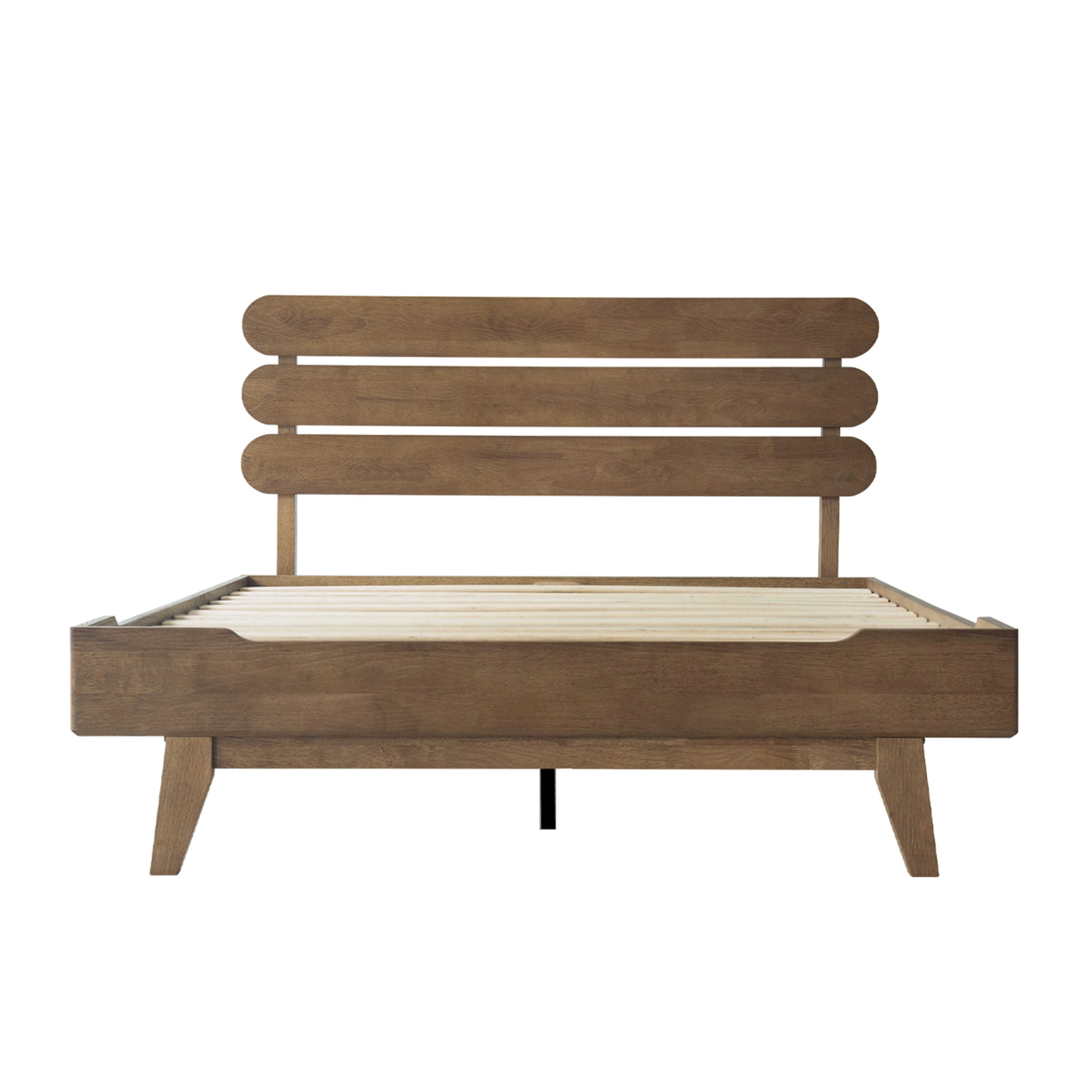 Full Size Solid Wood Platform Bed Frame with Headboard & Footboard, 12 Strong Slats Structure, Metal Legs, Anti-Slip & Noise-Free, Easy Assembly, No Box Spring Needed, Barnwood Finish, OZF-30