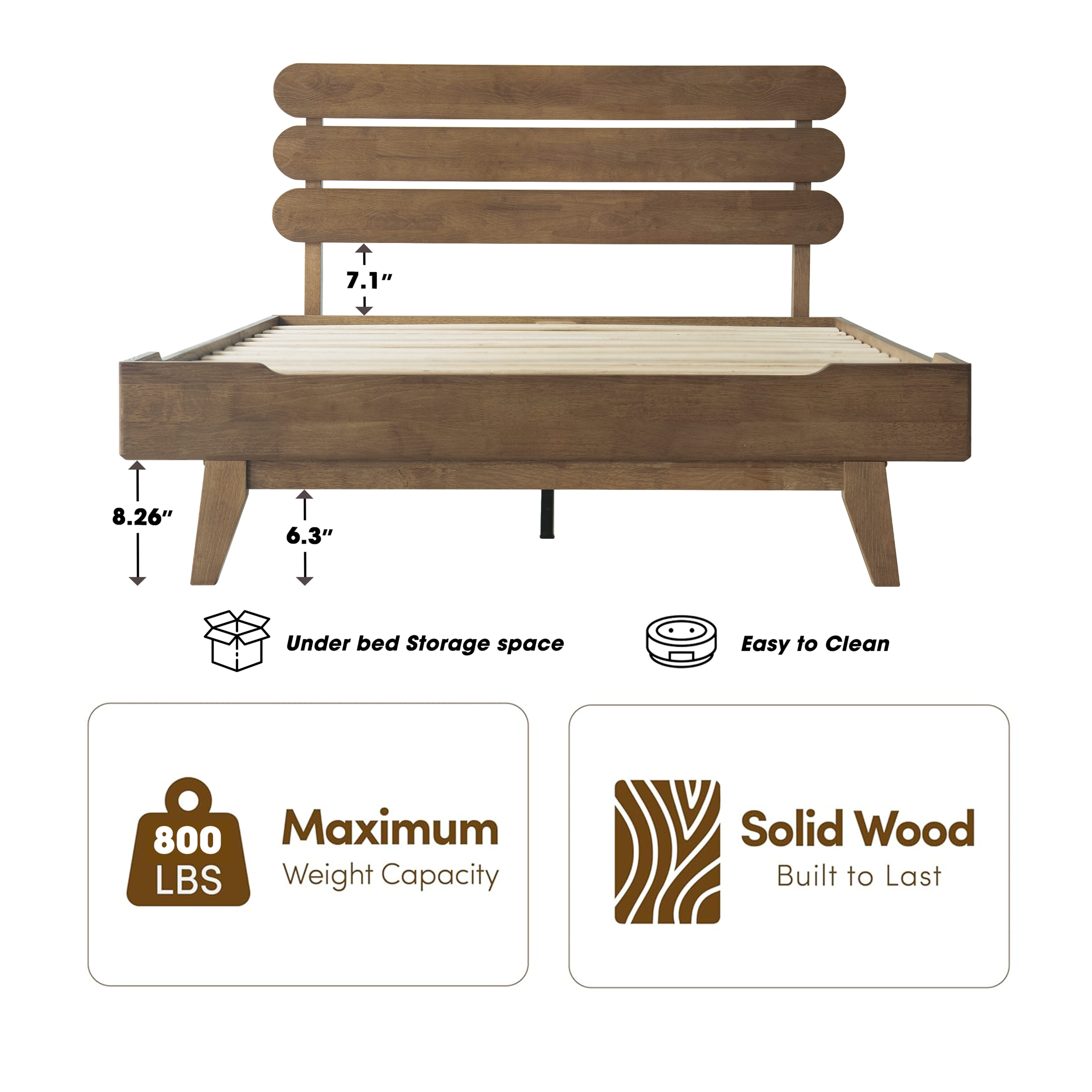 Full Size Solid Wood Platform Bed Frame with Headboard & Footboard, 12 Strong Slats Structure, Metal Legs, Anti-Slip & Noise-Free, Easy Assembly, No Box Spring Needed, Barnwood Finish, OZF-30