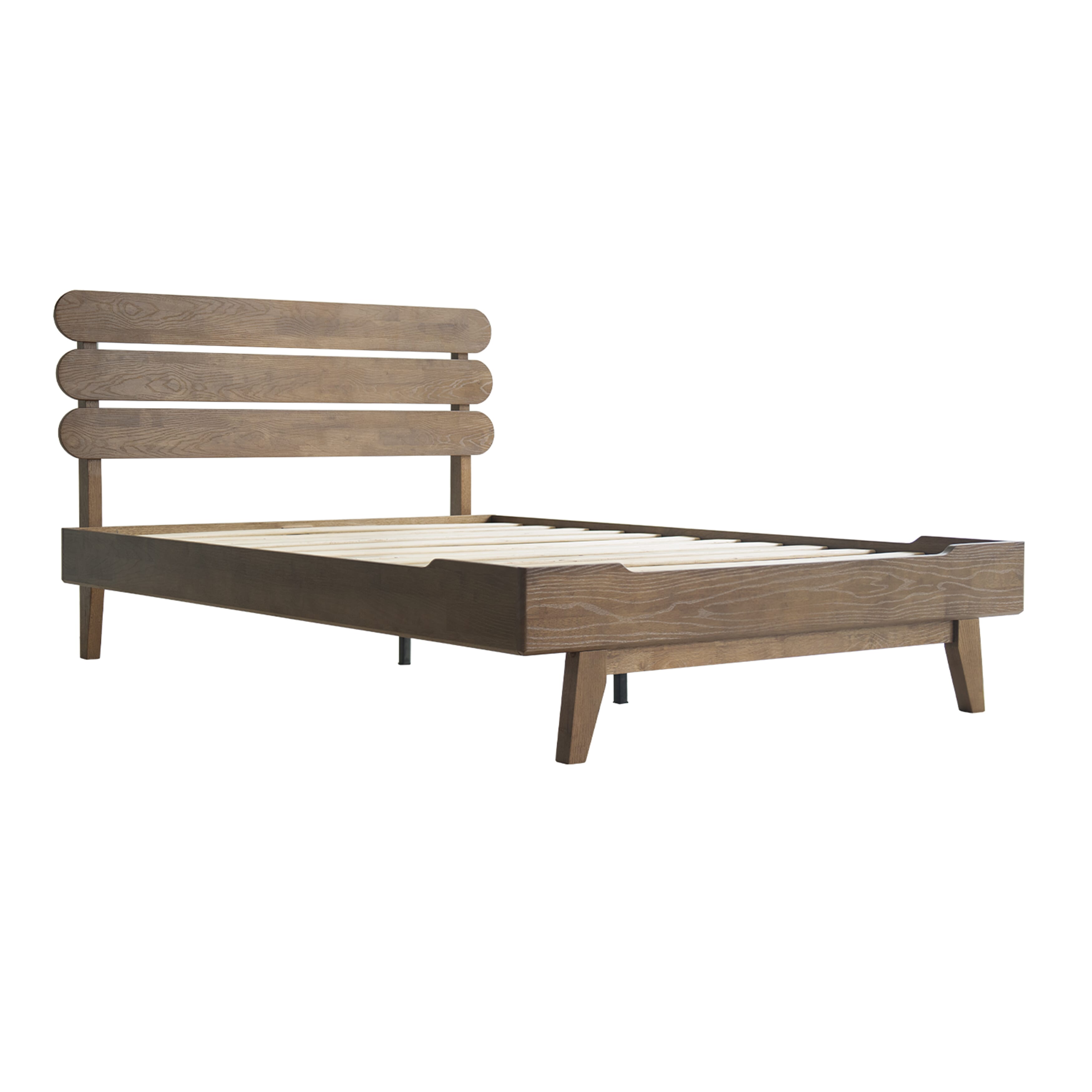 Full Size Solid Wood Platform Bed Frame with Headboard & Footboard, 12 Strong Slats Structure, Metal Legs, Anti-Slip & Noise-Free, Easy Assembly, No Box Spring Needed, Barnwood Finish, OZF-30