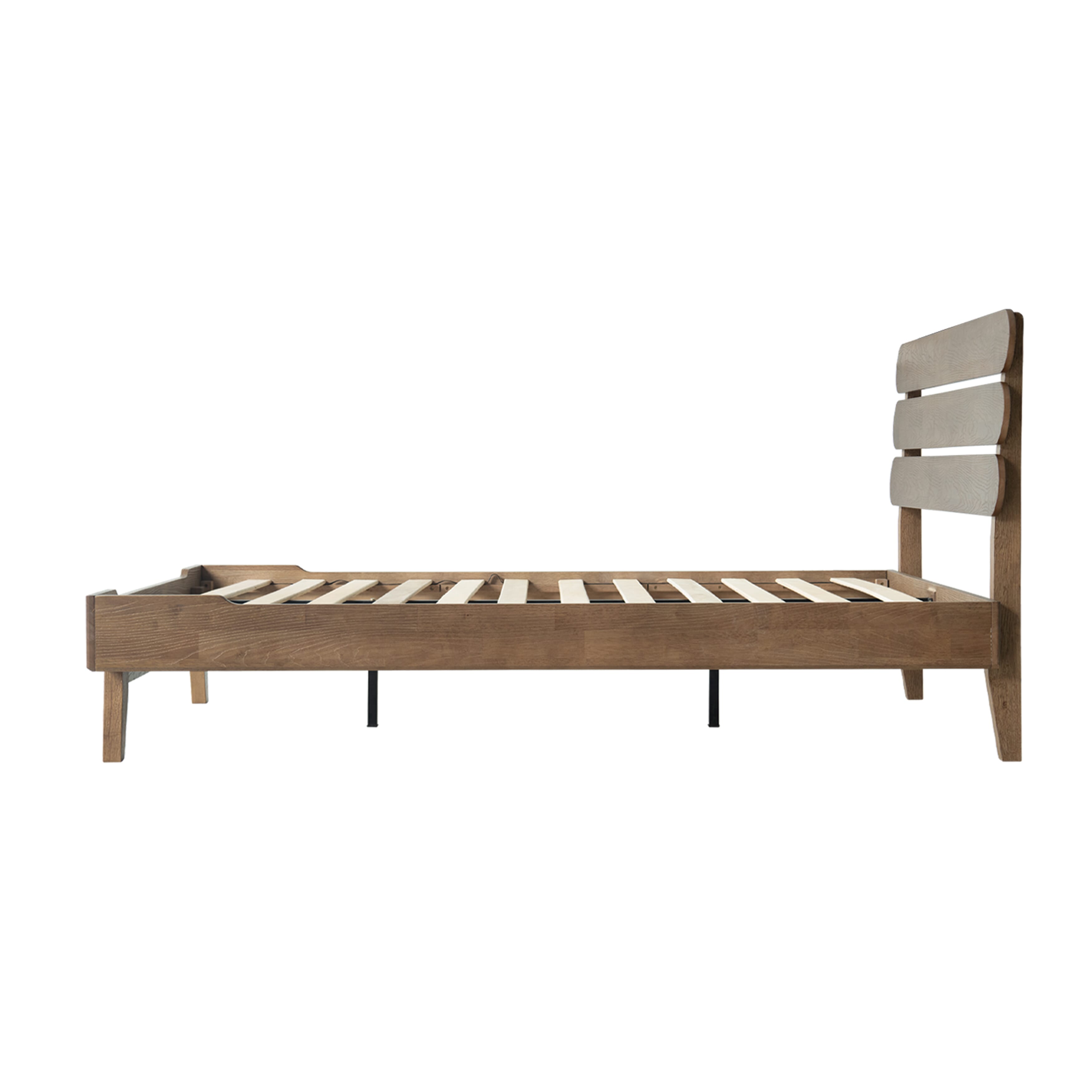 Full Size Solid Wood Platform Bed Frame with Headboard & Footboard, 12 Strong Slats Structure, Metal Legs, Anti-Slip & Noise-Free, Easy Assembly, No Box Spring Needed, Barnwood Finish, OZF-30