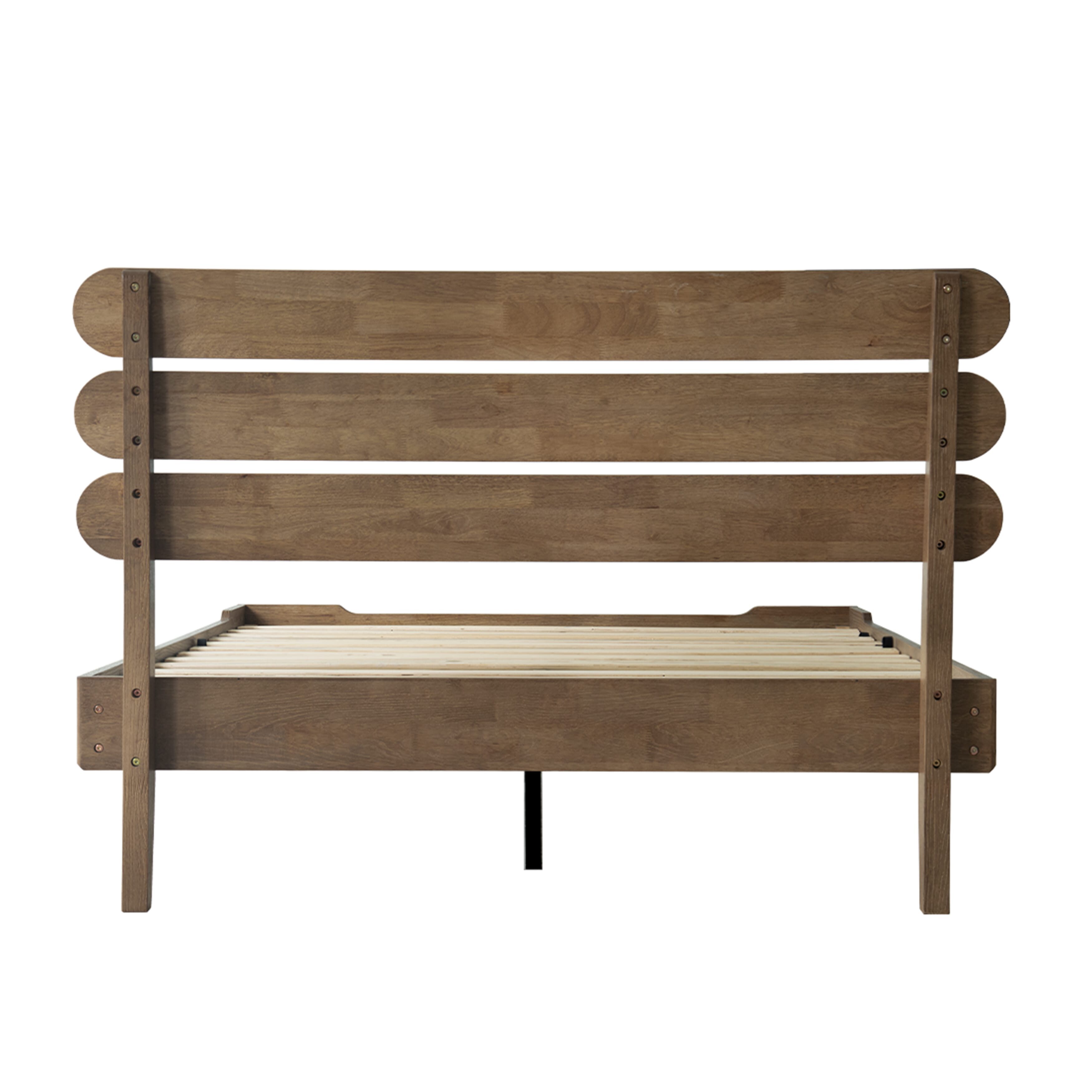 Full Size Solid Wood Platform Bed Frame with Headboard & Footboard, 12 Strong Slats Structure, Metal Legs, Anti-Slip & Noise-Free, Easy Assembly, No Box Spring Needed, Barnwood Finish, OZF-30