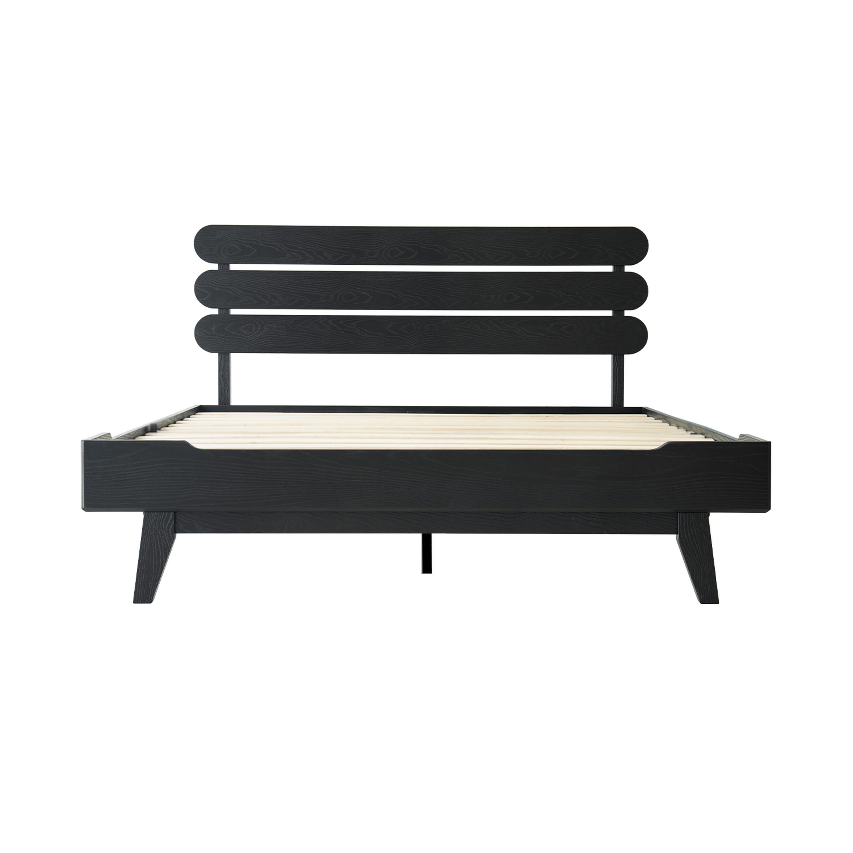 Full Size Bed Frame, Solid Wood Platform Bed with Headboard & Footboard, 12 Strong Slatted Design with Central Metal Legs, Noise-Free & Anti-Slip, No Box Spring Needed, Ebony Oak Finish, OZF-35