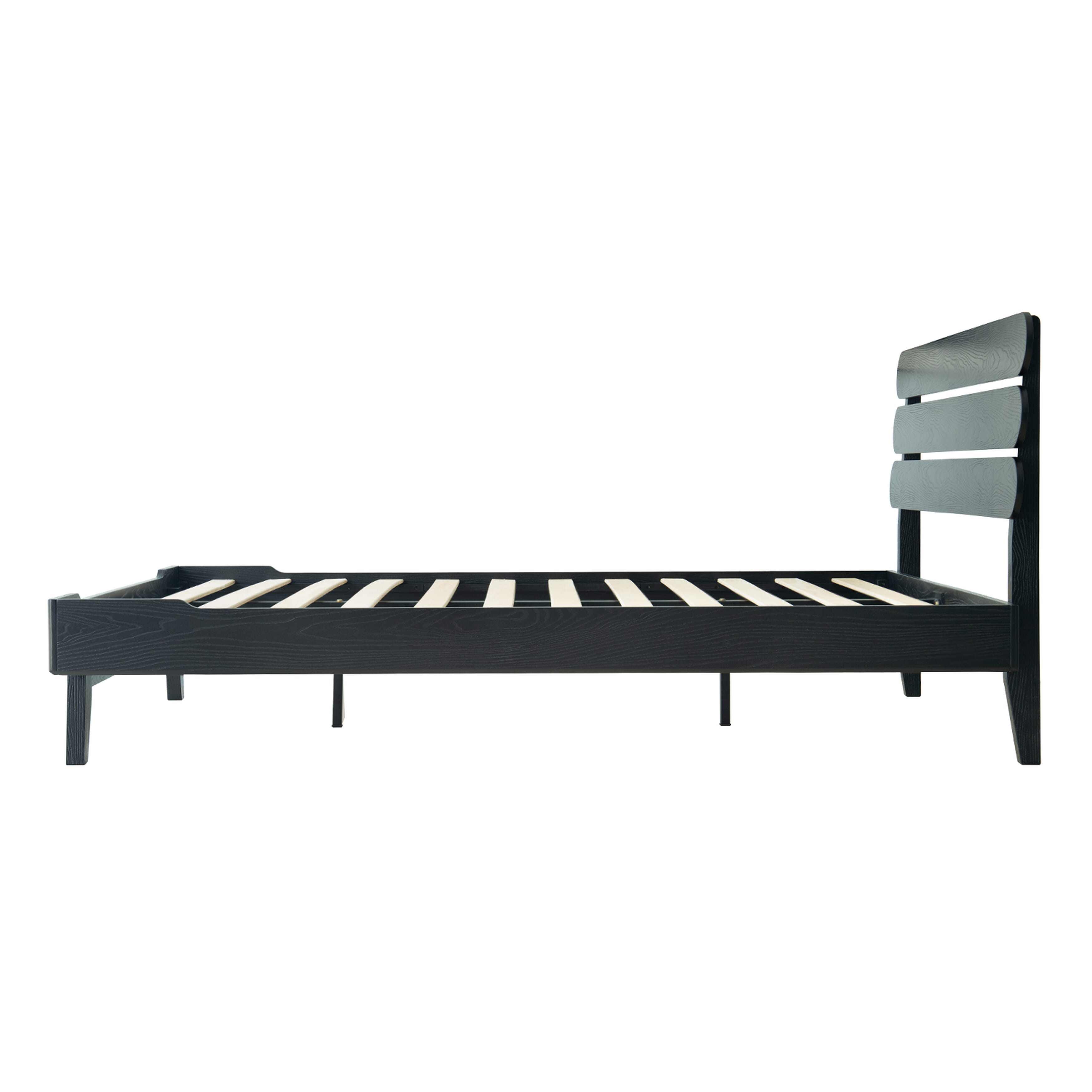 Full Size Bed Frame, Solid Wood Platform Bed with Headboard & Footboard, 12 Strong Slatted Design with Central Metal Legs, Noise-Free & Anti-Slip, No Box Spring Needed, Ebony Oak Finish, OZF-35