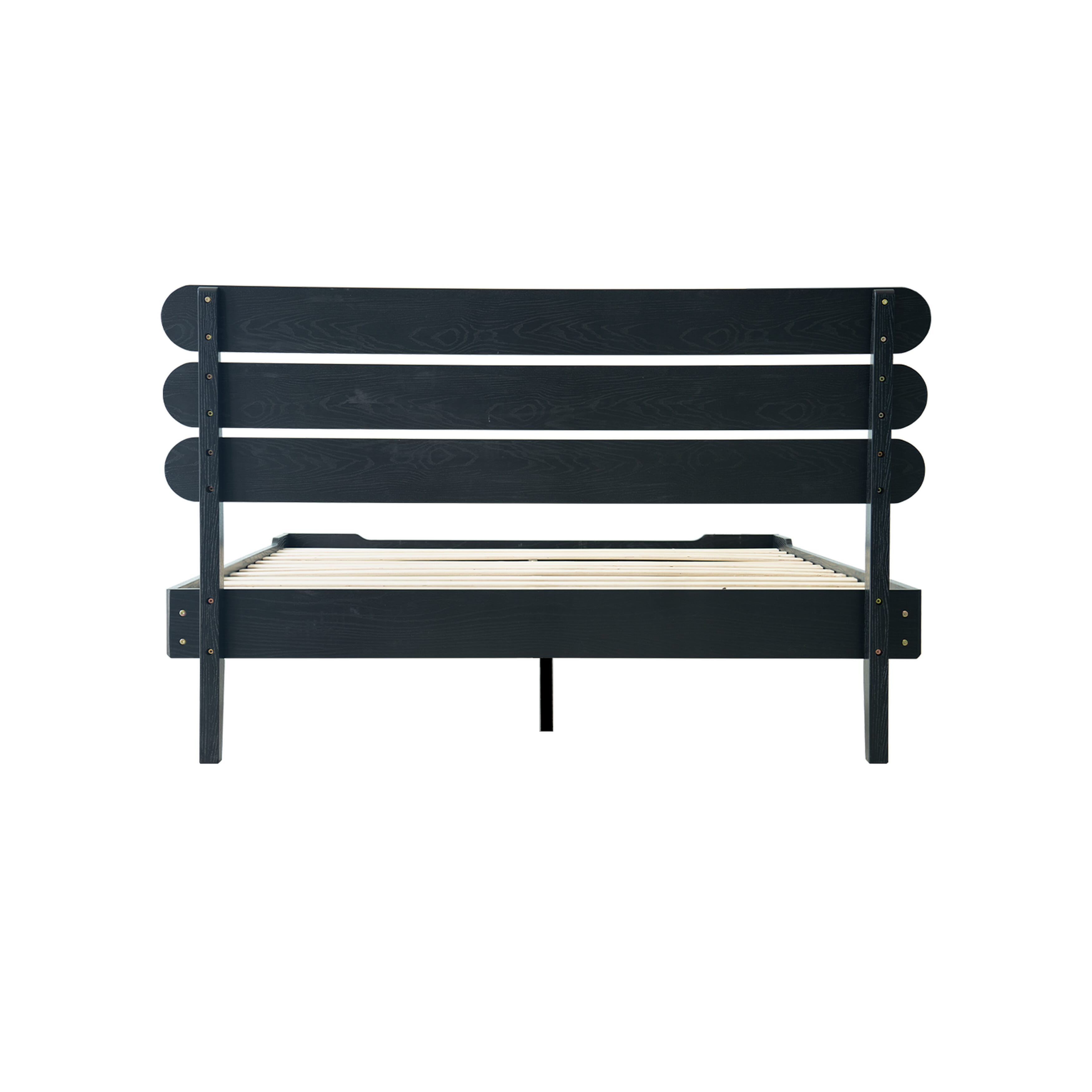 Full Size Bed Frame, Solid Wood Platform Bed with Headboard & Footboard, 12 Strong Slatted Design with Central Metal Legs, Noise-Free & Anti-Slip, No Box Spring Needed, Ebony Oak Finish, OZF-35