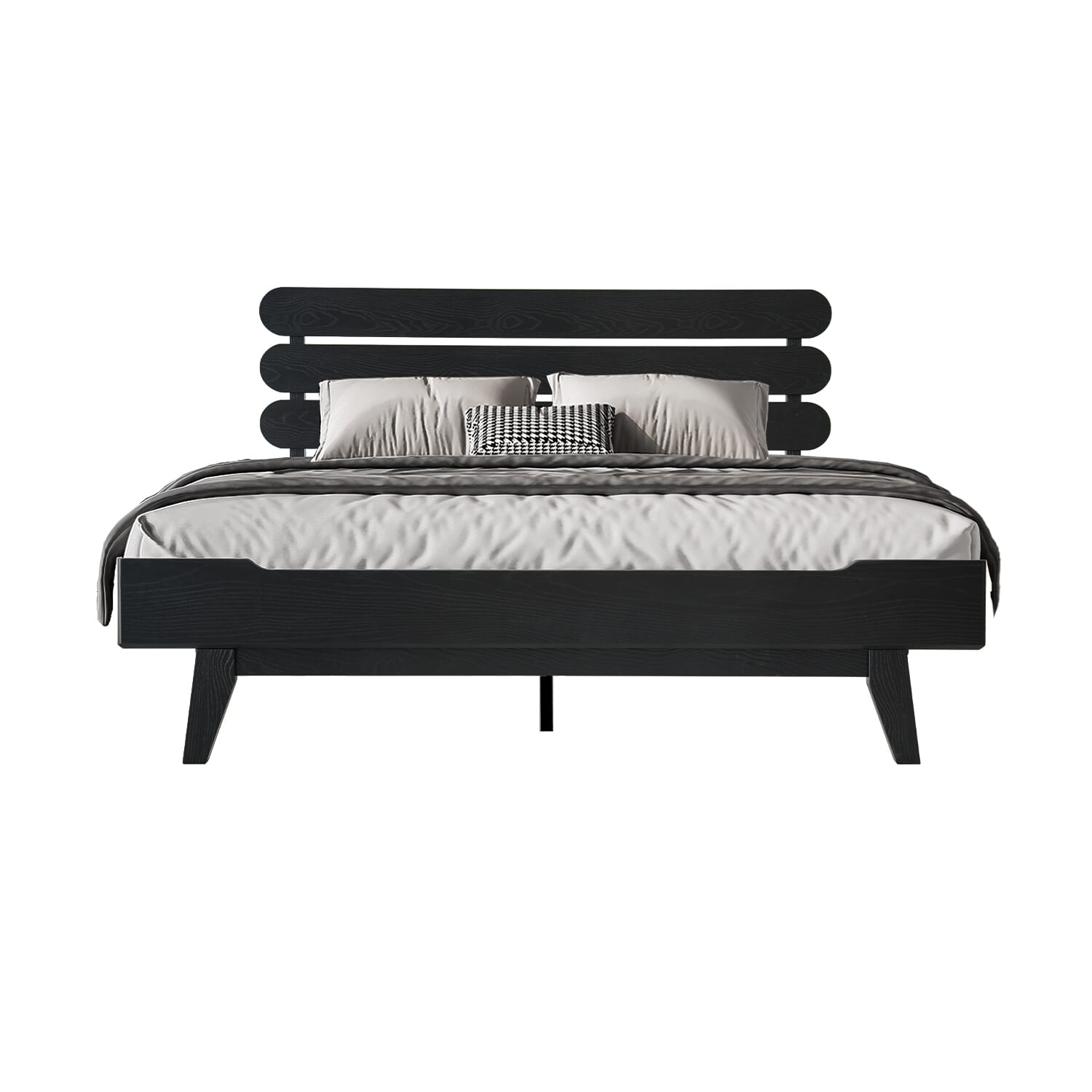 Full Size Bed Frame, Solid Wood Platform Bed with Headboard & Footboard, 12 Strong Slatted Design with Central Metal Legs, Noise-Free & Anti-Slip, No Box Spring Needed, Ebony Oak Finish, OZF-35