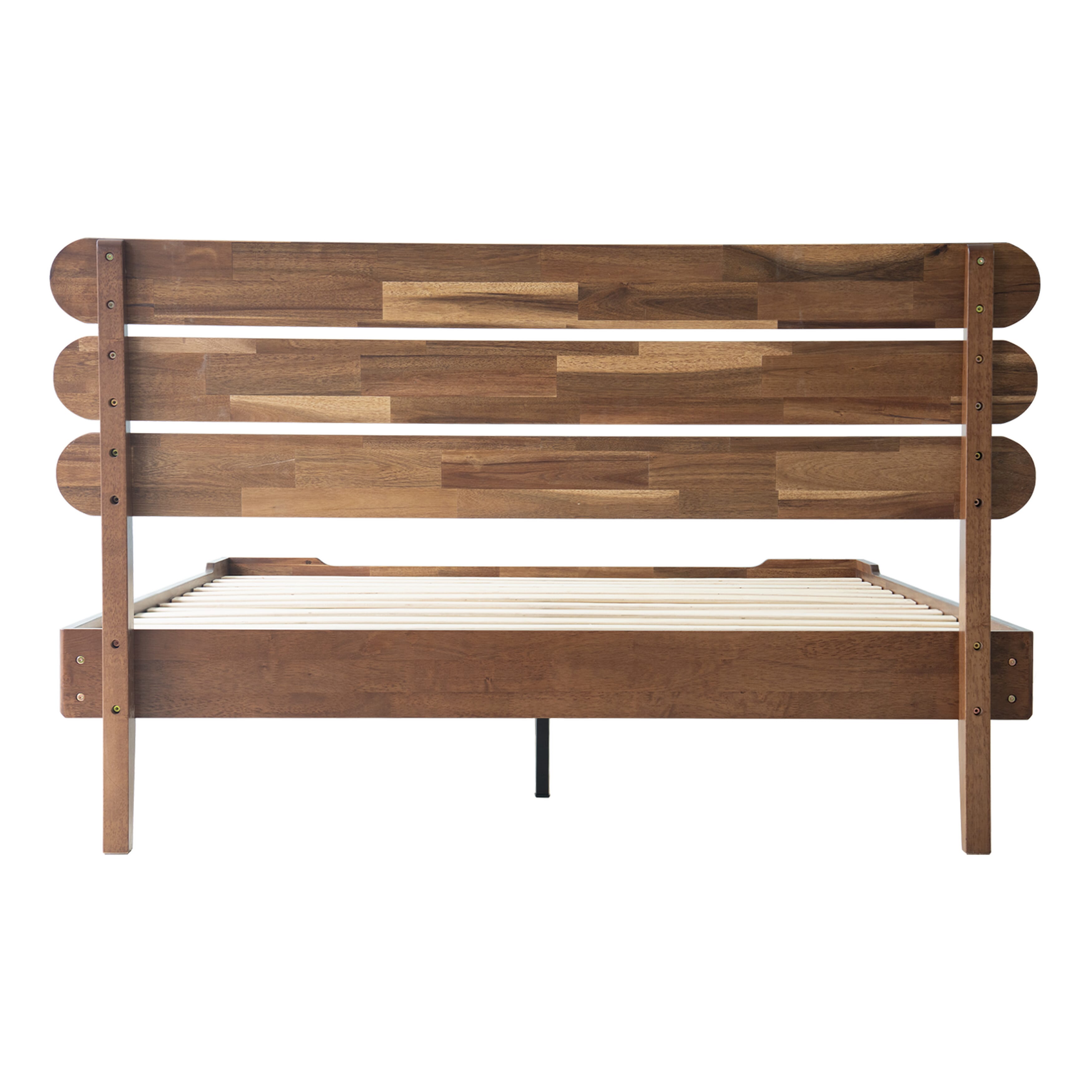 Full Size Solid Wood Platform Bed Frame, Headboard & Footboard, 12 Heavy-Duty Slatted Base, Center Metal Legs, Easy Assembly, No Box Spring Needed, Anti-Slip & Noise-Free, Walnut Finish, OZF-37