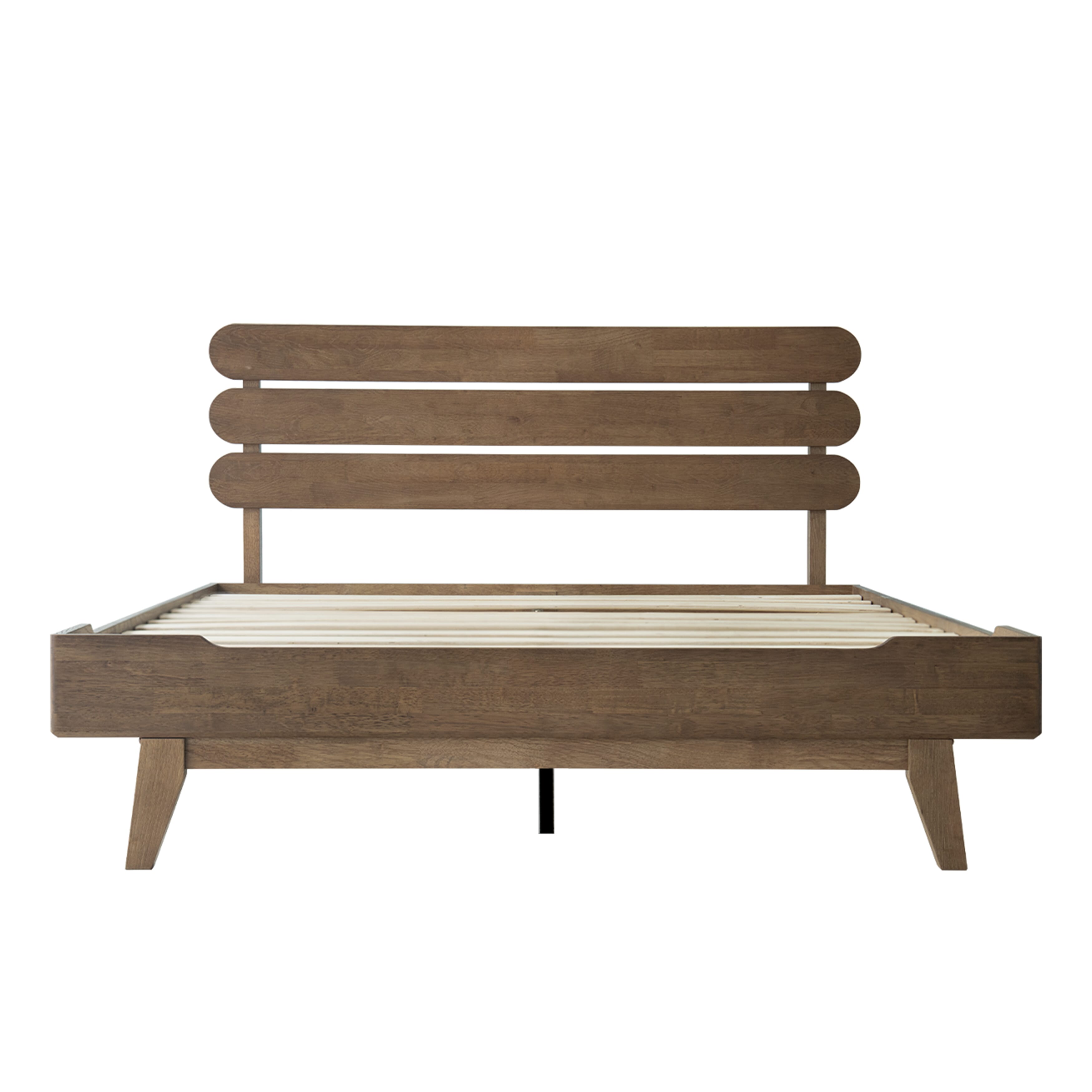 Queen Size Bed Frame with Headboard & Footboard Solid Wood Platform Bed, Center Metal Legs, 12 Sturdy Slatted Base, Easy Assembly, No Box Spring Needed, Anti-Noise & Slip-Free, Barnwood Finish, OZQ-30