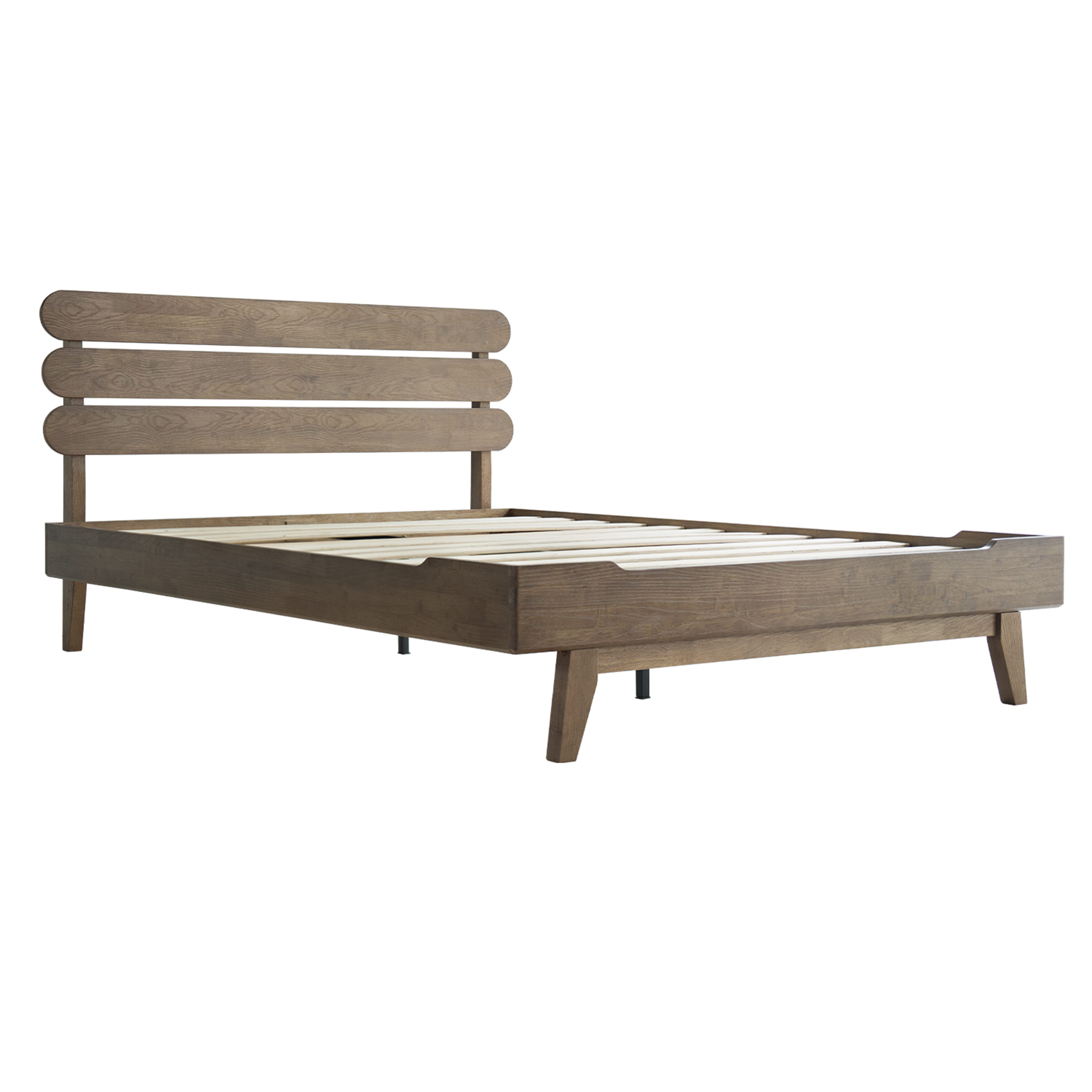 Queen Size Bed Frame with Headboard & Footboard Solid Wood Platform Bed, Center Metal Legs, 12 Sturdy Slatted Base, Easy Assembly, No Box Spring Needed, Anti-Noise & Slip-Free, Barnwood Finish, OZQ-30