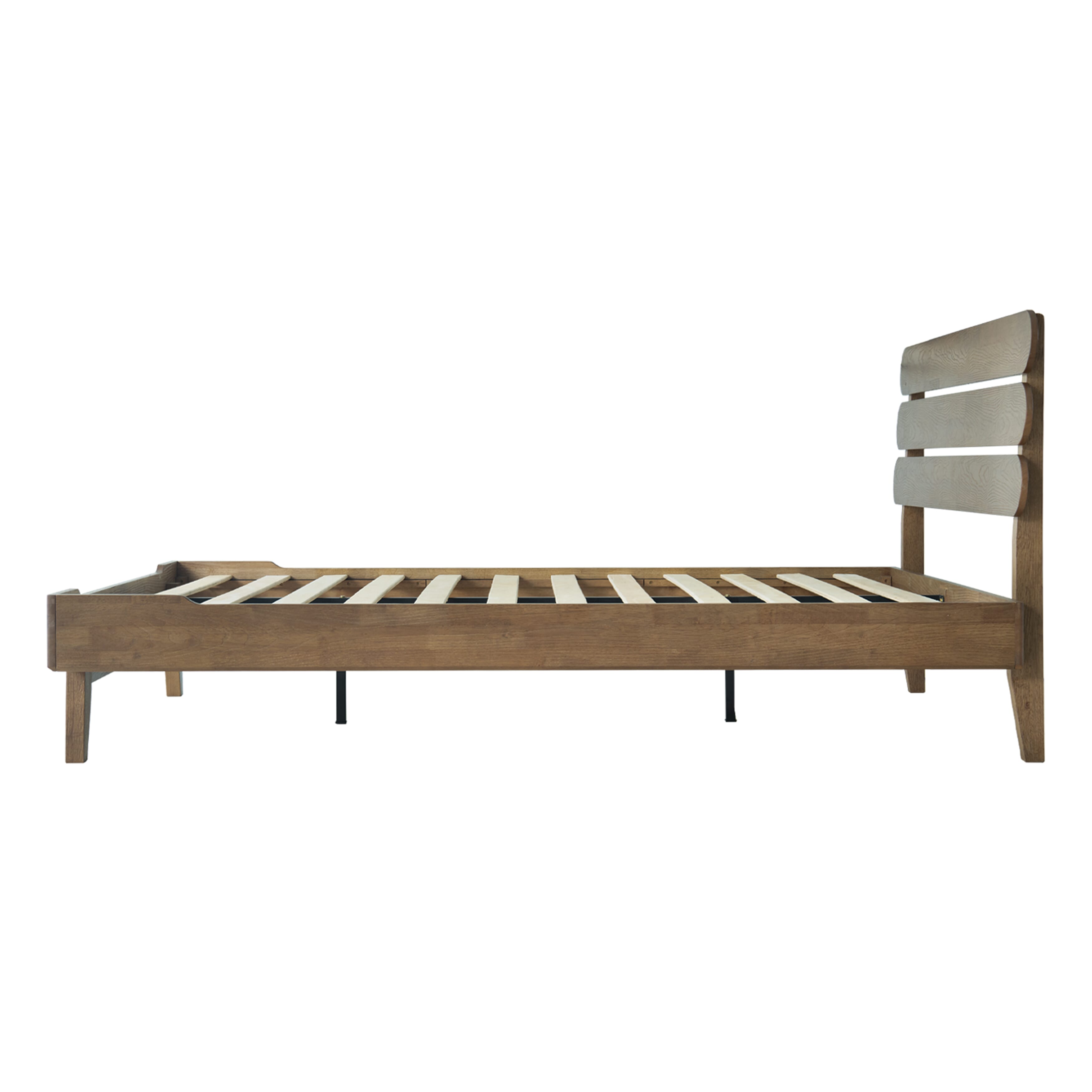 Queen Size Bed Frame with Headboard & Footboard Solid Wood Platform Bed, Center Metal Legs, 12 Sturdy Slatted Base, Easy Assembly, No Box Spring Needed, Anti-Noise & Slip-Free, Barnwood Finish, OZQ-30