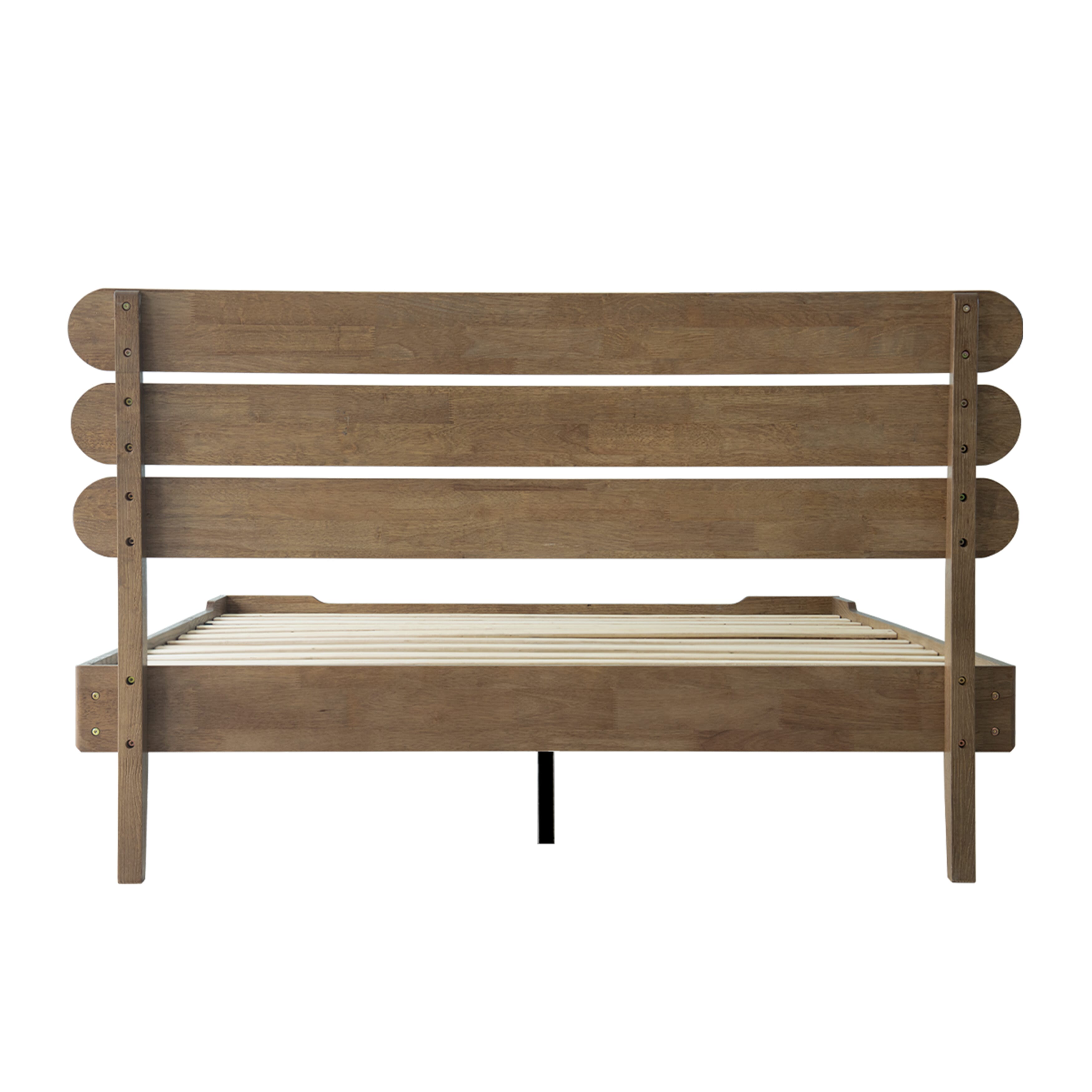 Queen Size Bed Frame with Headboard & Footboard Solid Wood Platform Bed, Center Metal Legs, 12 Sturdy Slatted Base, Easy Assembly, No Box Spring Needed, Anti-Noise & Slip-Free, Barnwood Finish, OZQ-30