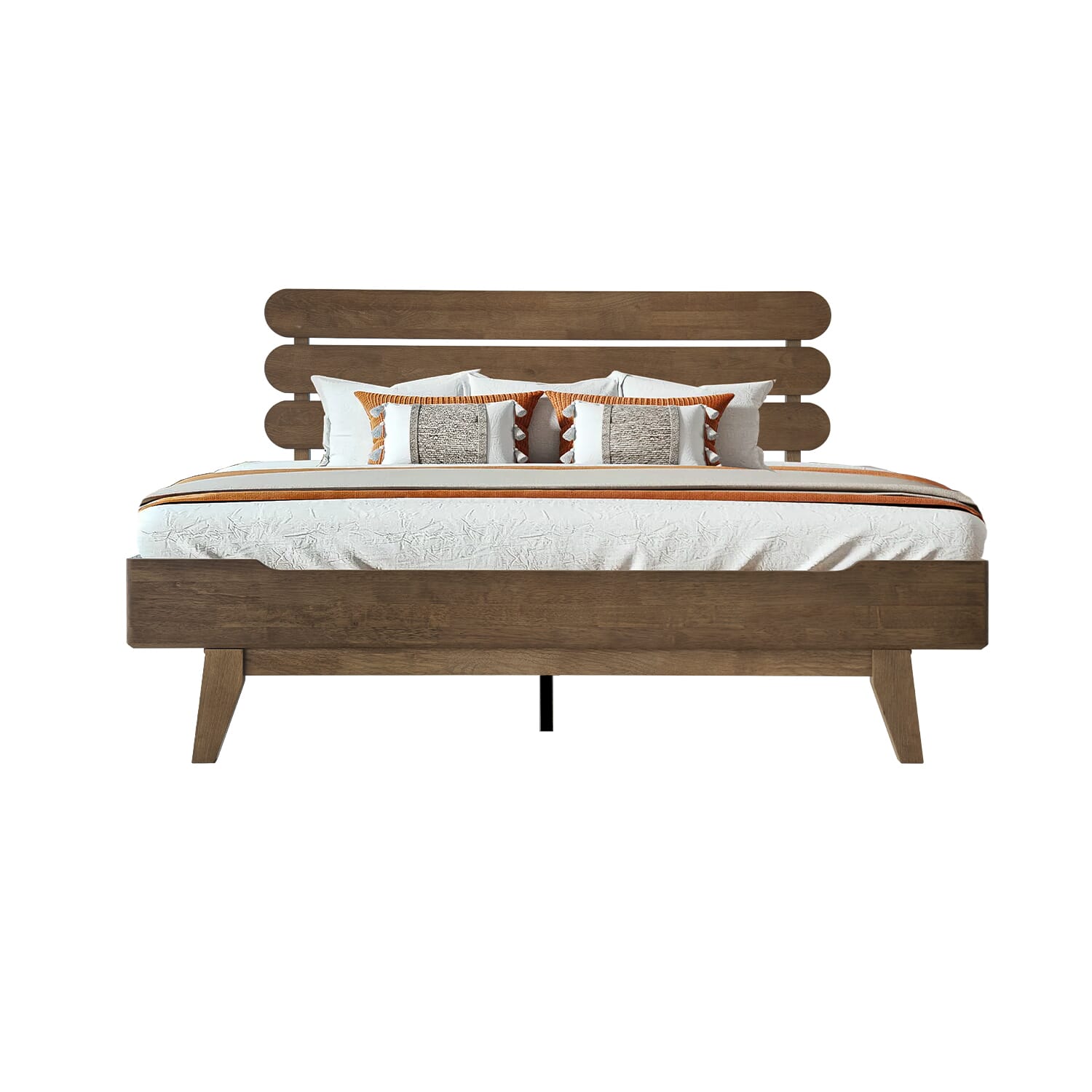 Queen Size Bed Frame with Headboard & Footboard Solid Wood Platform Bed, Center Metal Legs, 12 Sturdy Slatted Base, Easy Assembly, No Box Spring Needed, Anti-Noise & Slip-Free, Barnwood Finish, OZQ-30