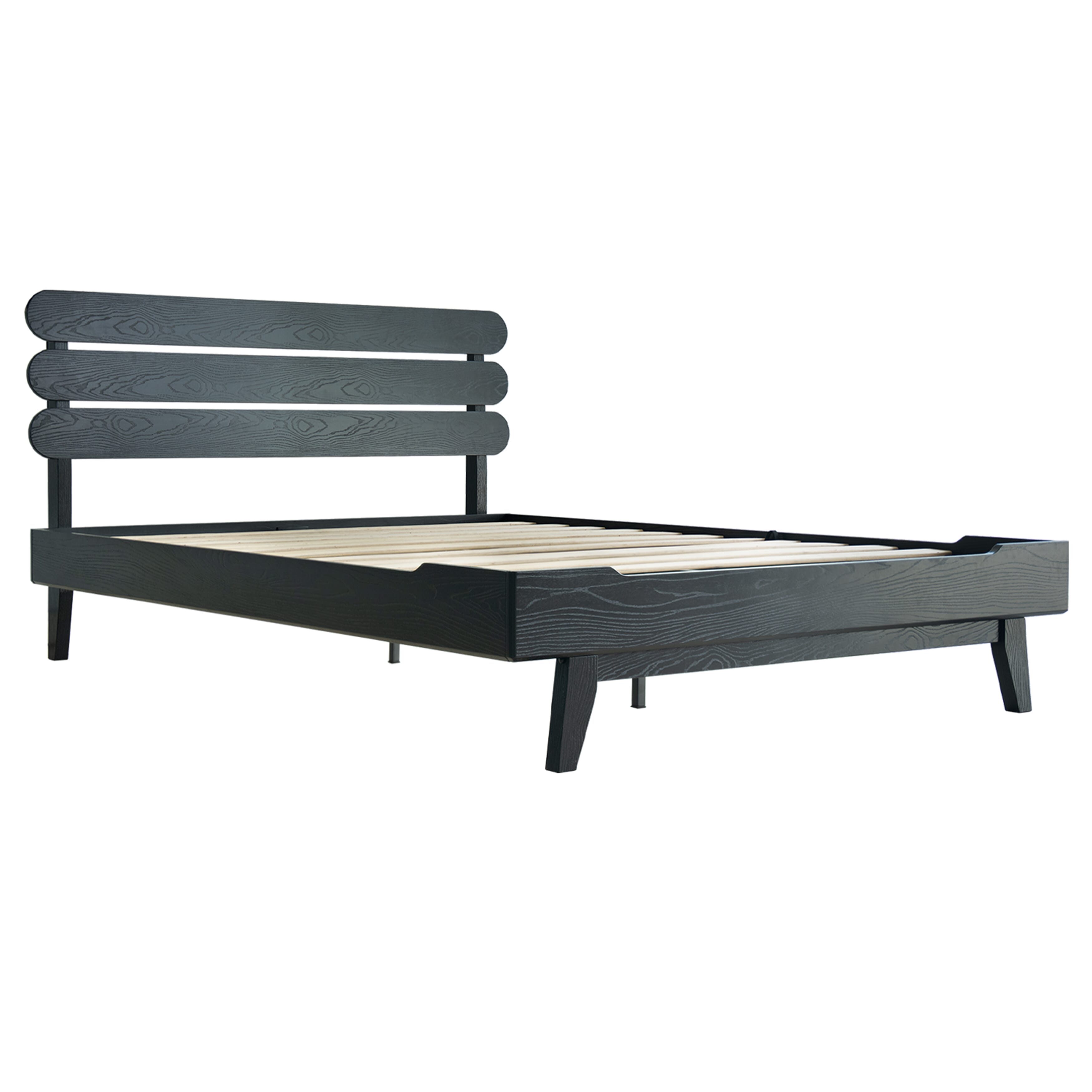 Queen Size Bed Frame with Headboard & Footboard Solid Wood Platform Bed, Center Metal Legs, 12 Sturdy Slatted Base, Easy Assembly, No Box Spring Needed, Anti-Noise & Slip-Free Ebony Oak Finish, OZQ-35