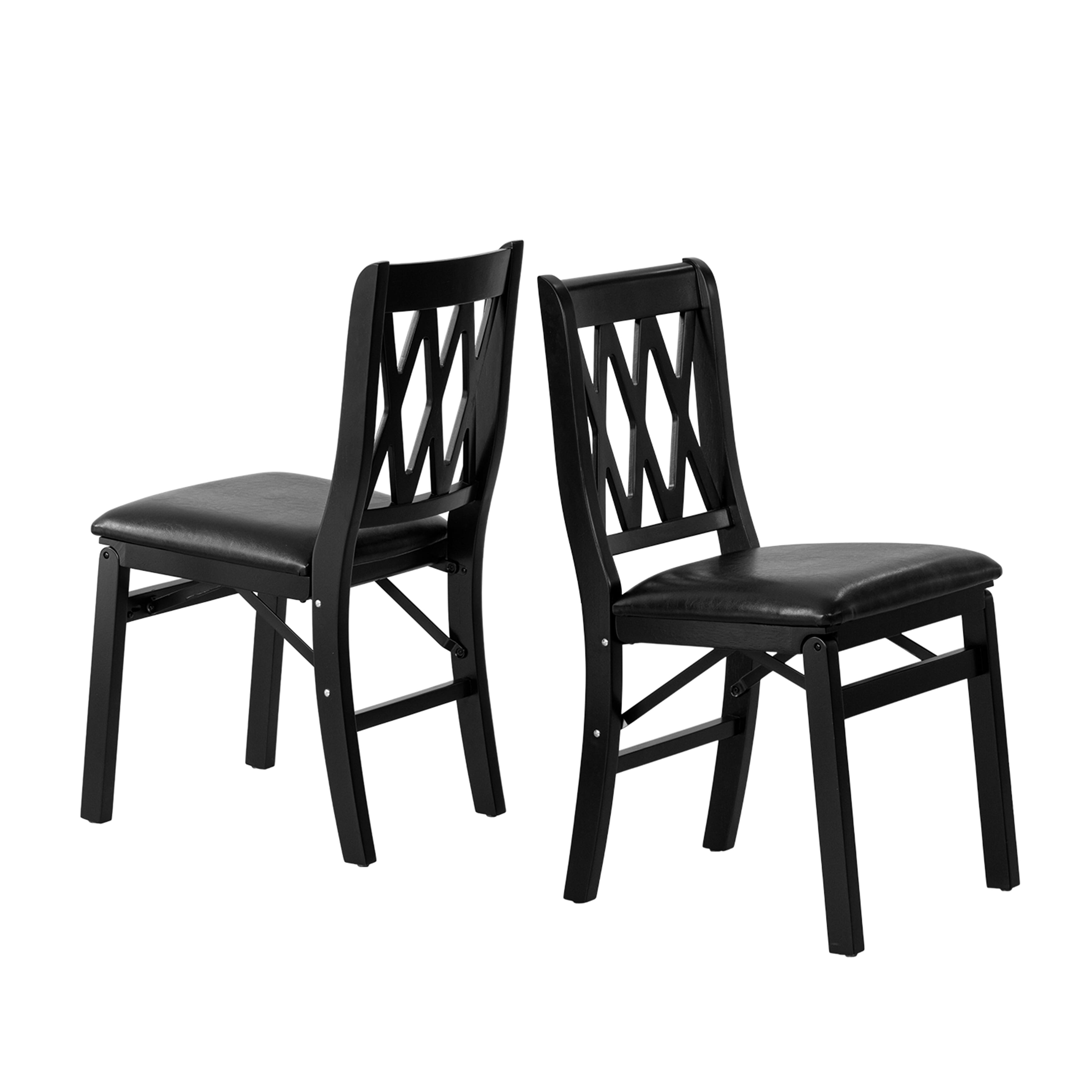 East West Furniture - PNC-BLK-49, A Plano Folding Solid Wood Dinner Chairs with Polyester Seat, 3-X Back Design, Set of 2, Fully Assembled, Black Wood Finish