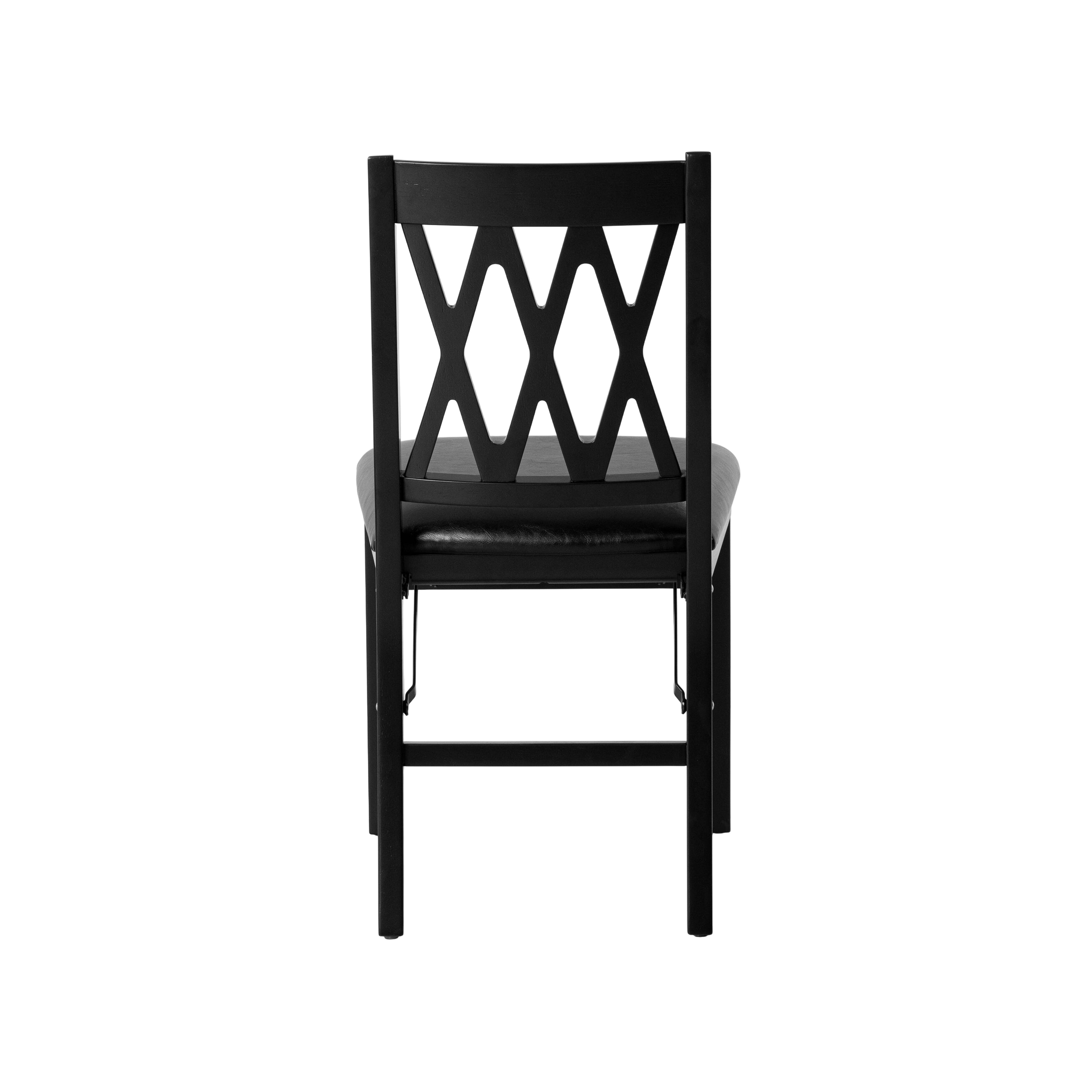 East West Furniture - PNC-BLK-49, A Plano Folding Solid Wood Dinner Chairs with Polyester Seat, 3-X Back Design, Set of 2, Fully Assembled, Black Wood Finish