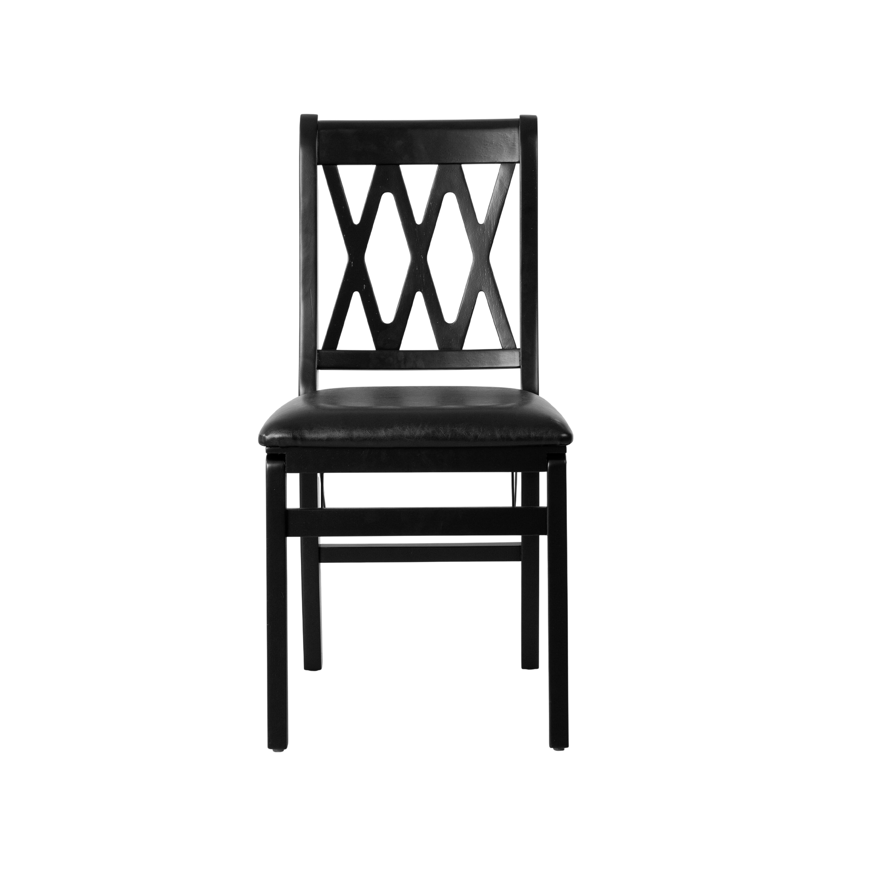 East West Furniture - PNC-BLK-49, A Plano Folding Solid Wood Dinner Chairs with Polyester Seat, 3-X Back Design, Set of 2, Fully Assembled, Black Wood Finish