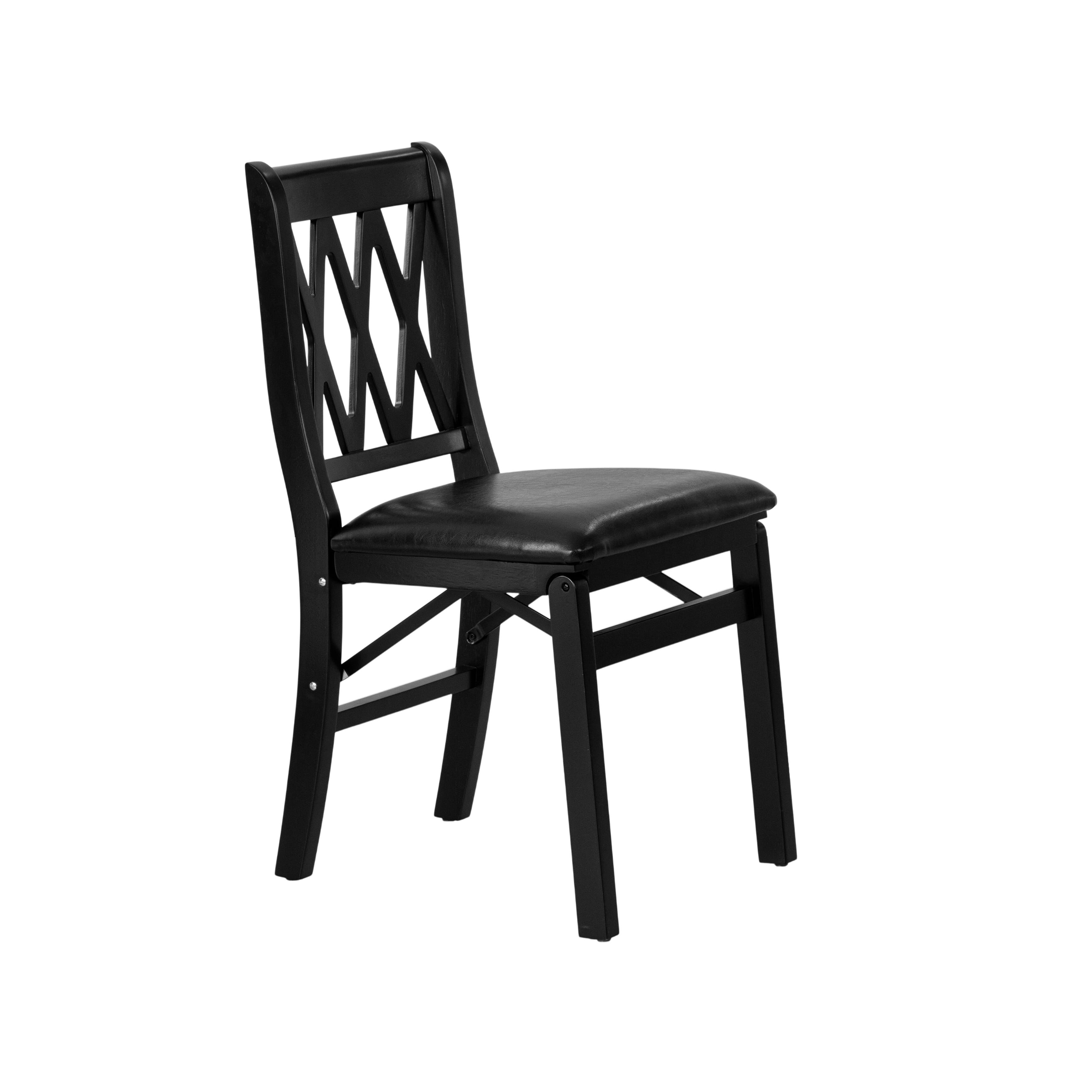 East West Furniture - PNC-BLK-49, A Plano Folding Solid Wood Dinner Chairs with Polyester Seat, 3-X Back Design, Set of 2, Fully Assembled, Black Wood Finish