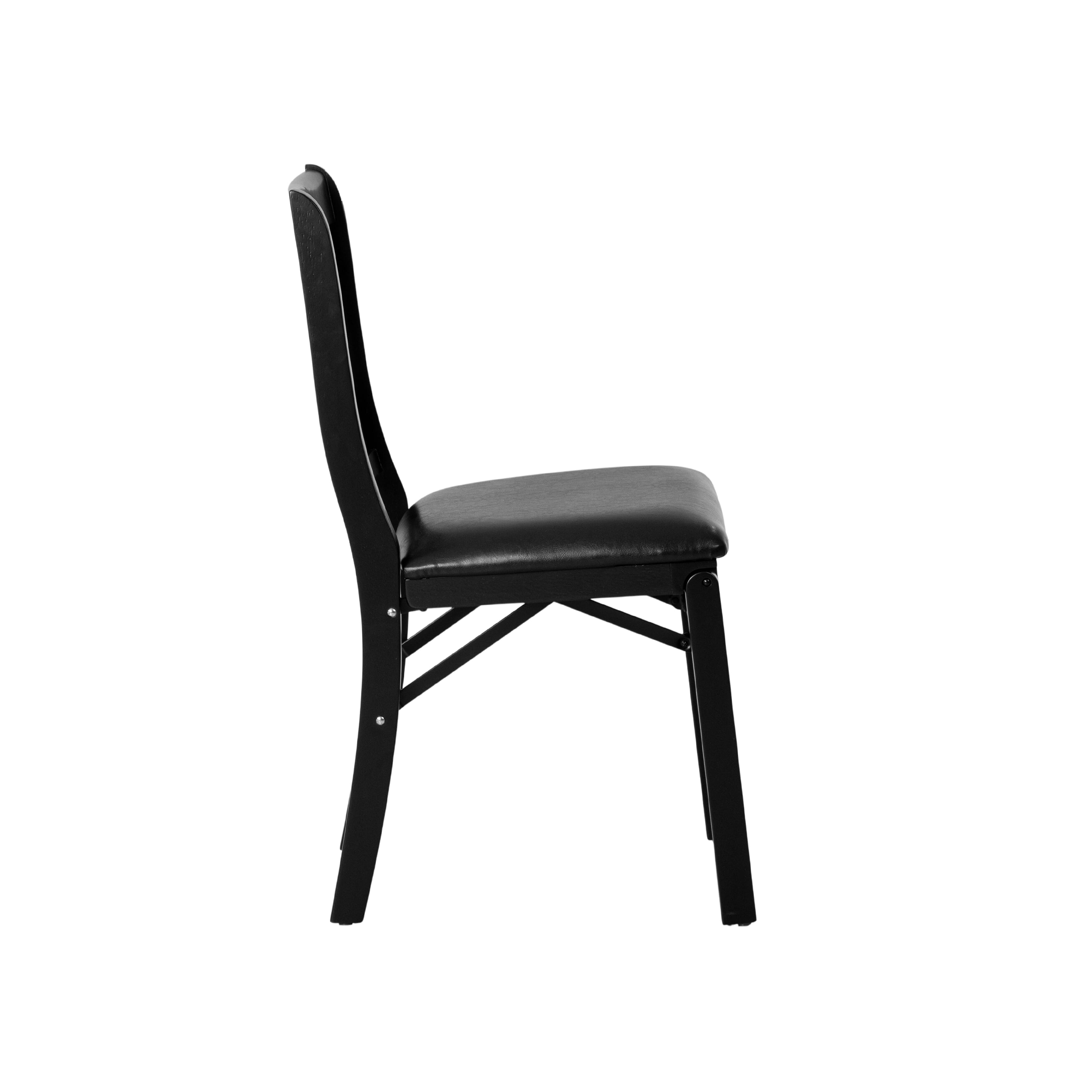 East West Furniture - PNC-BLK-49, A Plano Folding Solid Wood Dinner Chairs with Polyester Seat, 3-X Back Design, Set of 2, Fully Assembled, Black Wood Finish