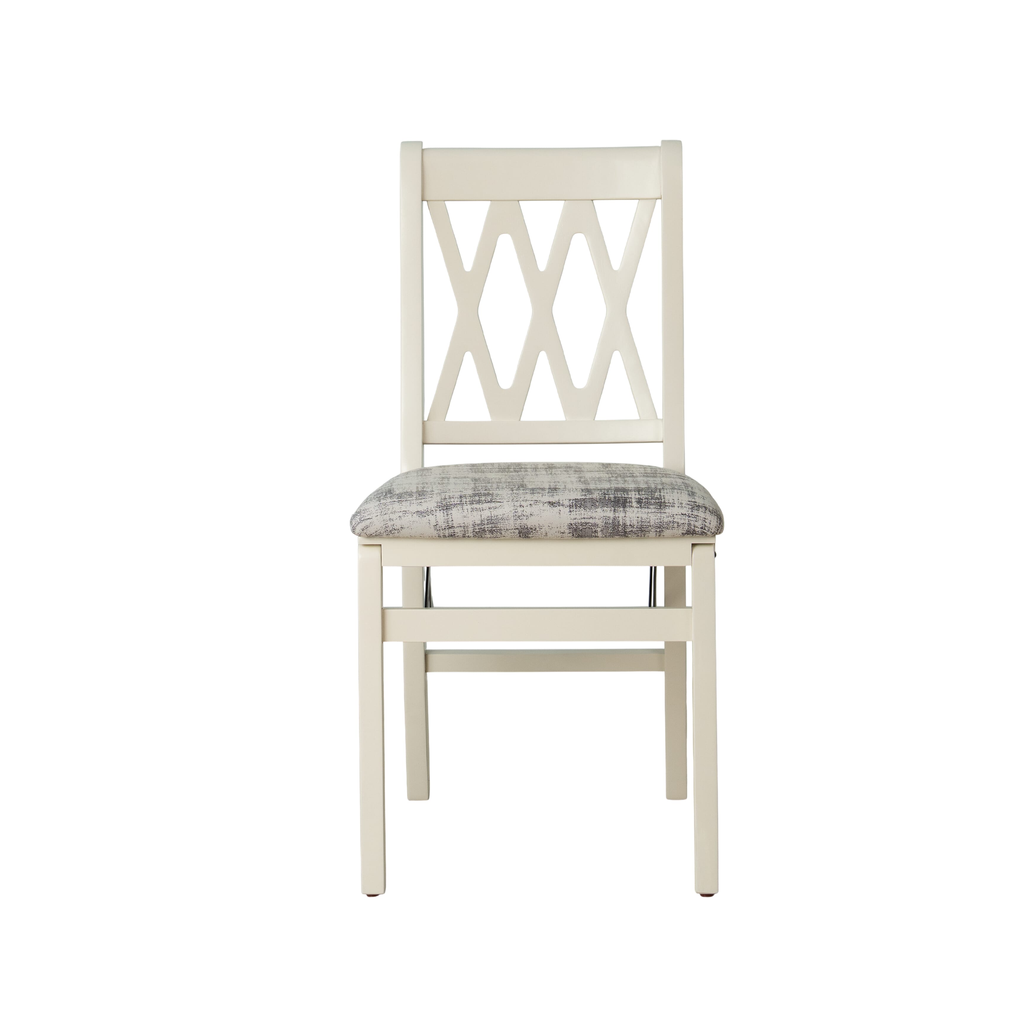 East West Furniture - PNC-LWH-30– Plano Folding Kitchen Chairs with Polyester Seat, Ready to Use, 3-X Back Design, Set of 2, Linen White Wood Finish