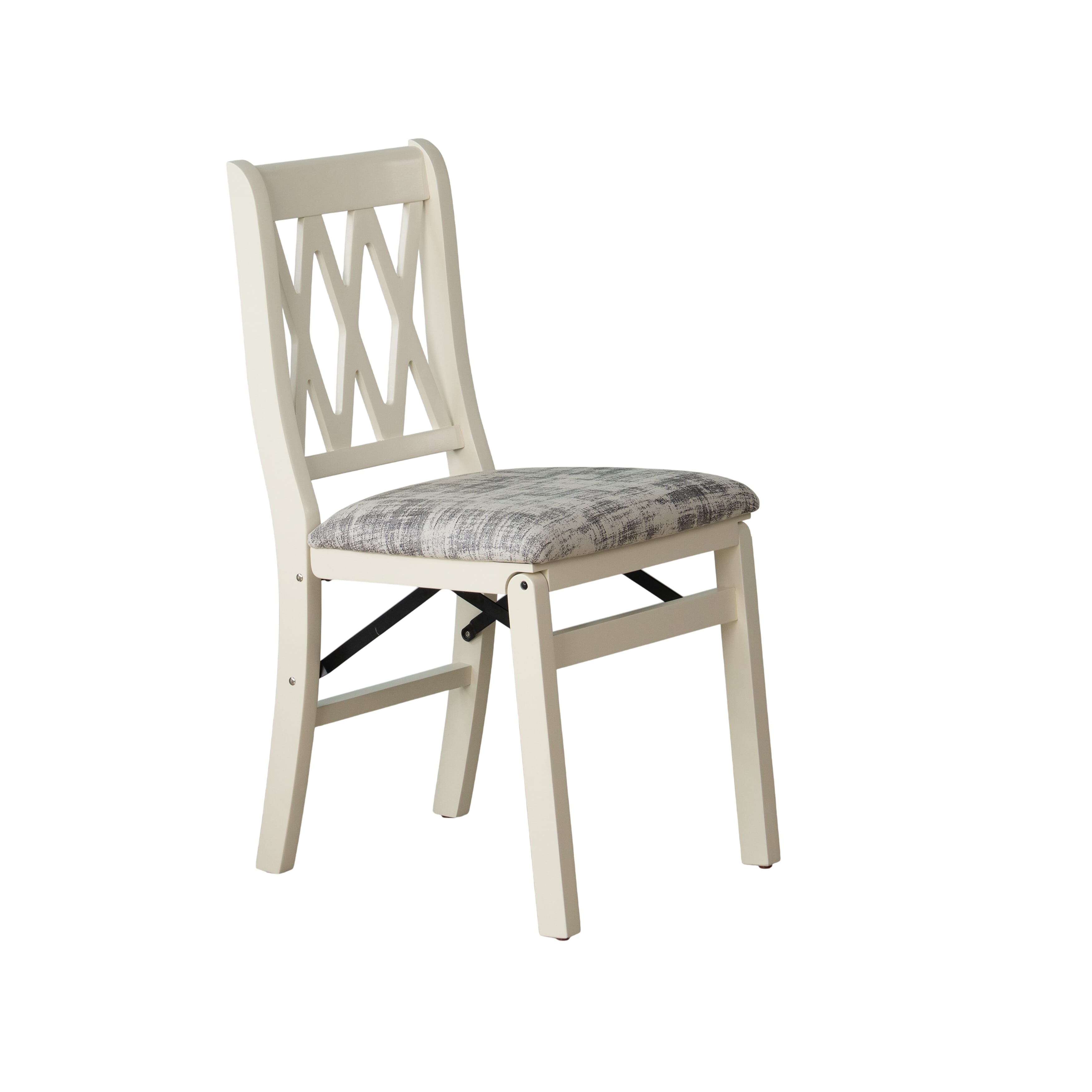 East West Furniture - PNC-LWH-30– Plano Folding Kitchen Chairs with Polyester Seat, Ready to Use, 3-X Back Design, Set of 2, Linen White Wood Finish