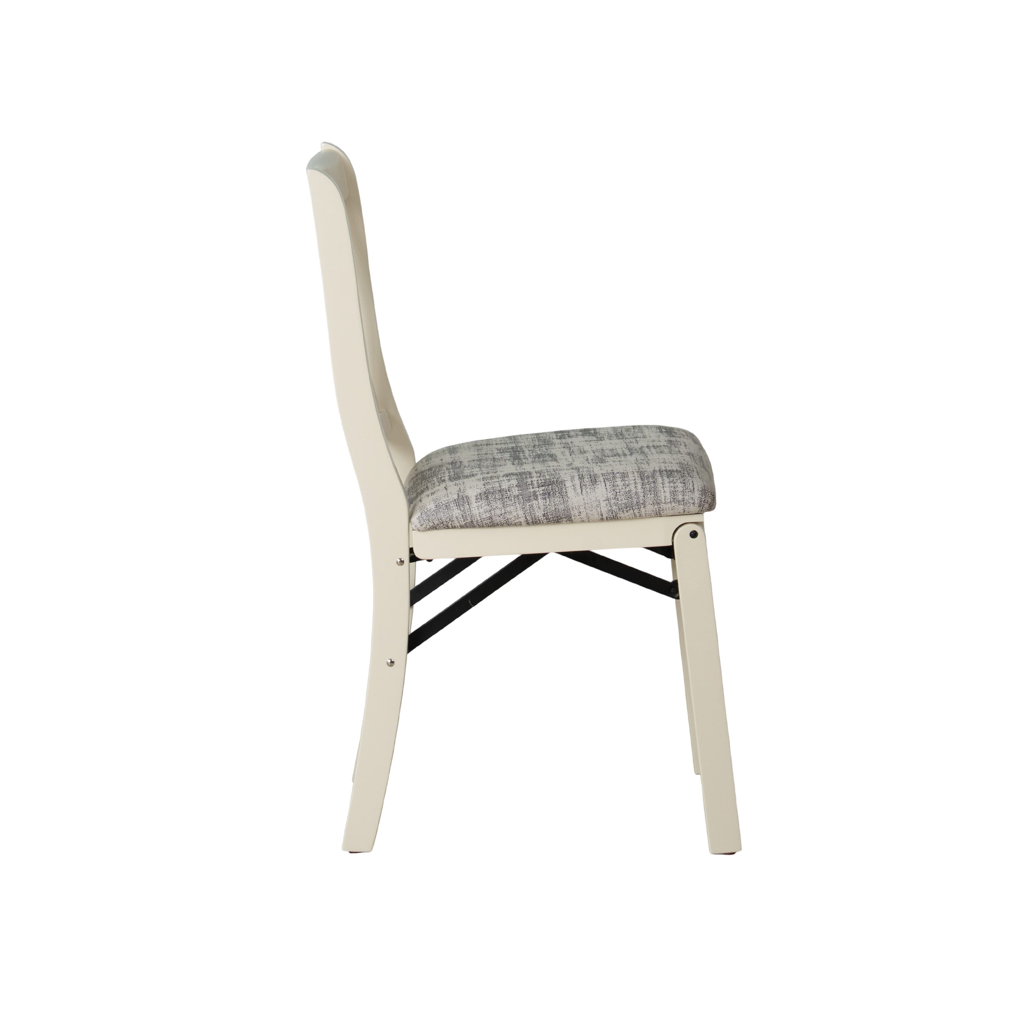 East West Furniture - PNC-LWH-30– Plano Folding Kitchen Chairs with Polyester Seat, Ready to Use, 3-X Back Design, Set of 2, Linen White Wood Finish
