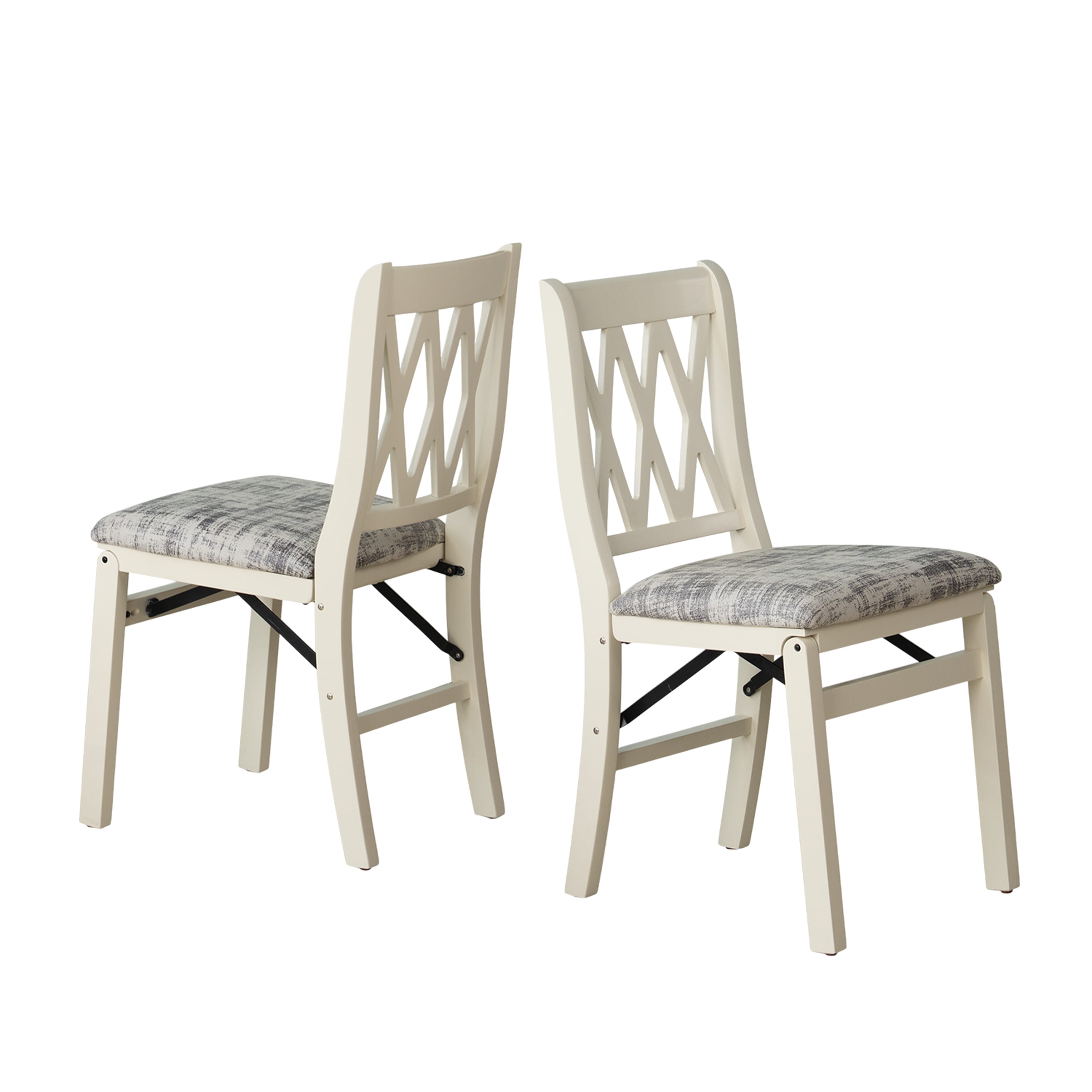 East West Furniture - PNC-LWH-30– Plano Folding Kitchen Chairs with Polyester Seat, Ready to Use, 3-X Back Design, Set of 2, Linen White Wood Finish