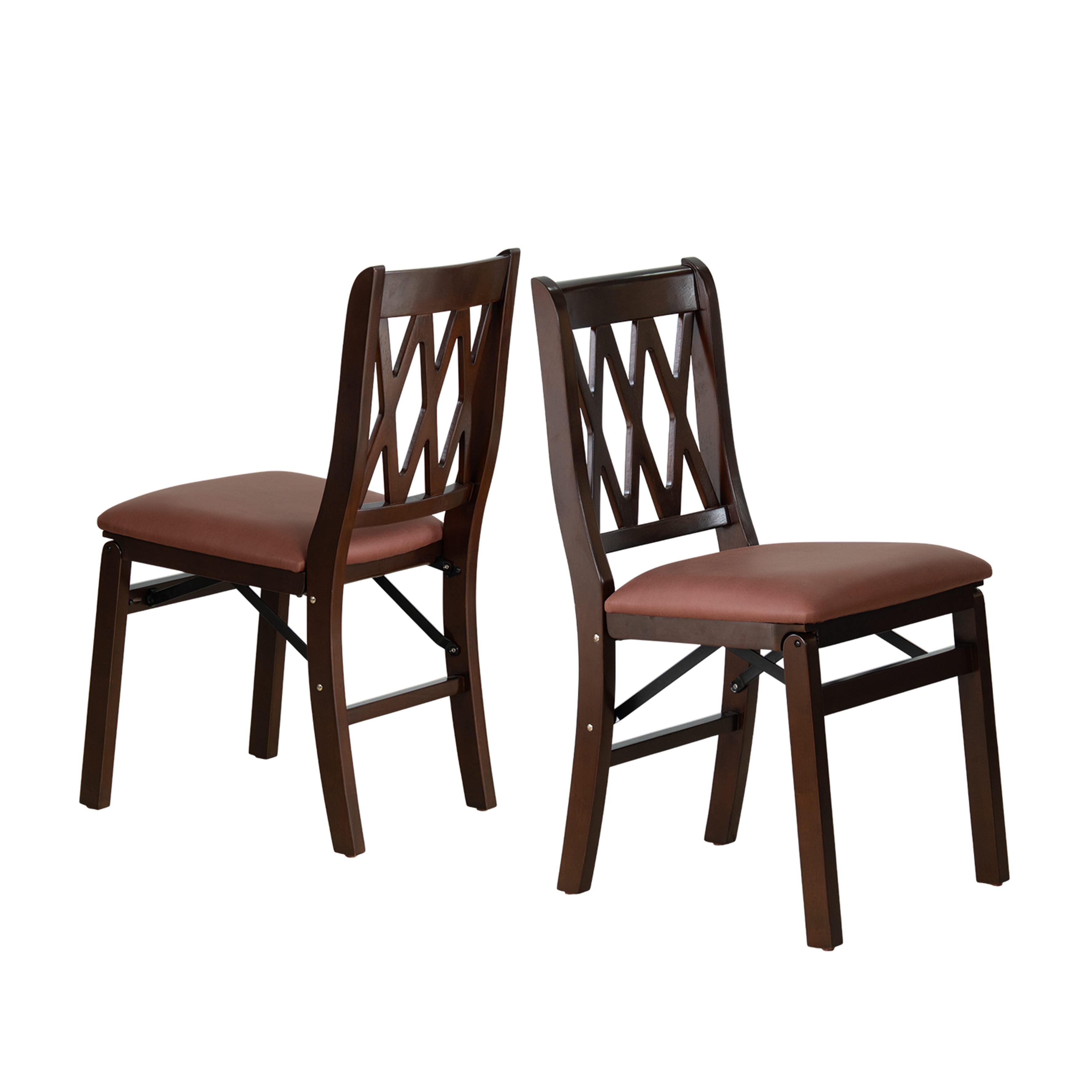 East West Furniture - PNC-MAH-26 – Plano Folding Solid Wood Dining Room Chairs with Polyester Seat, 3-X Back Design, Set of 2, No assembly needed, Mahogany Wood Finish