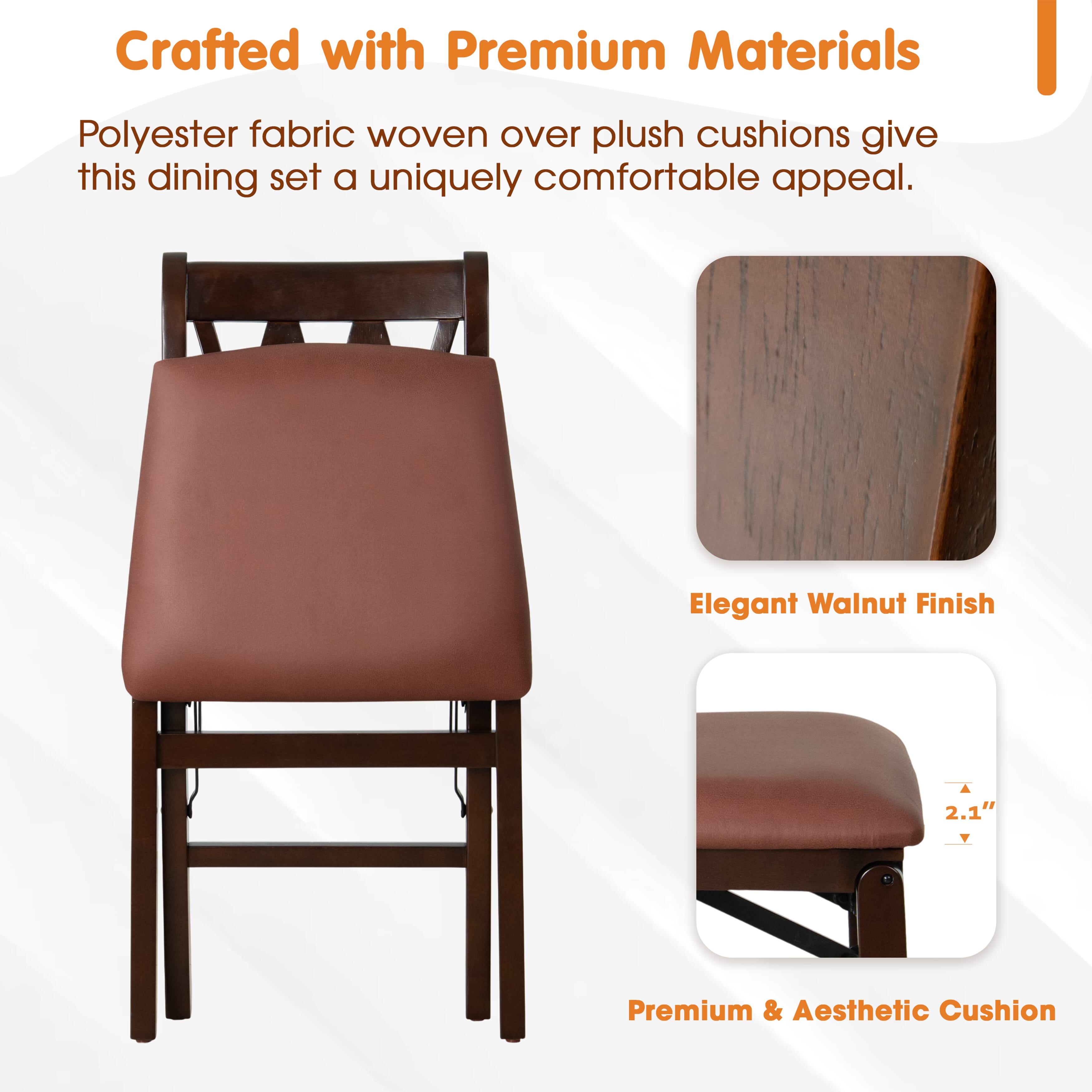 East West Furniture - PNC-MAH-26 – Plano Folding Solid Wood Dining Room Chairs with Polyester Seat, 3-X Back Design, Set of 2, No assembly needed, Mahogany Wood Finish