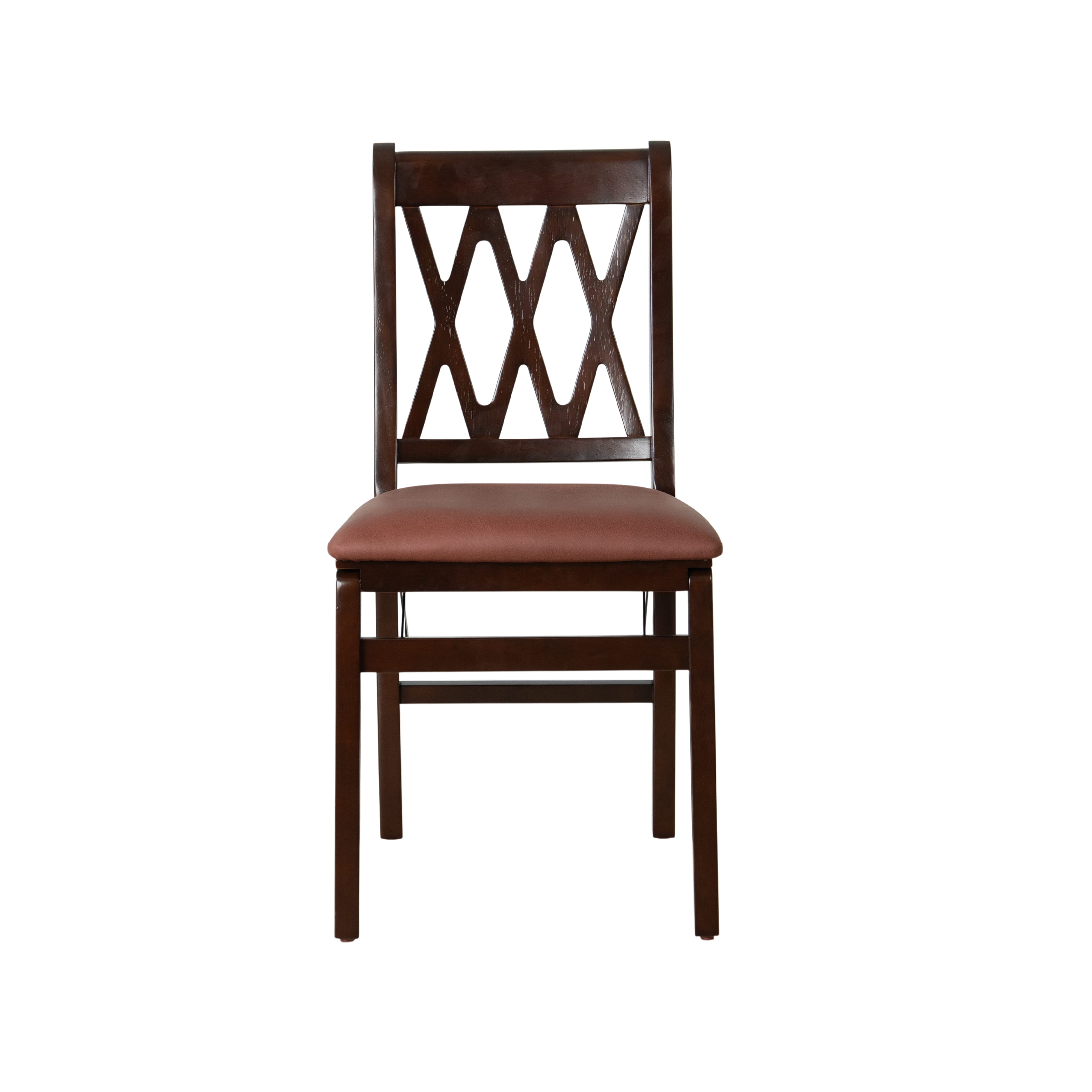East West Furniture - PNC-MAH-26 – Plano Folding Solid Wood Dining Room Chairs with Polyester Seat, 3-X Back Design, Set of 2, No assembly needed, Mahogany Wood Finish