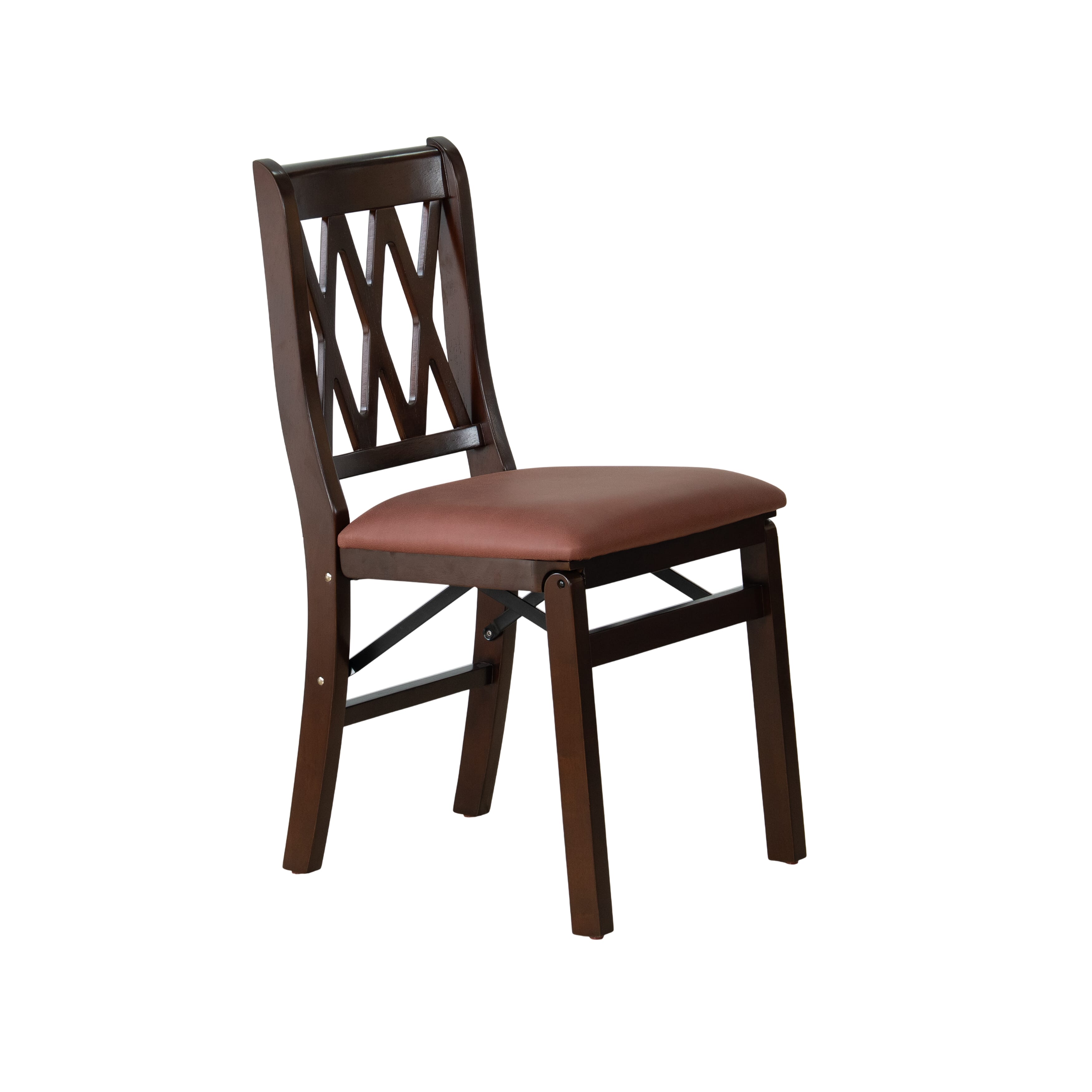 East West Furniture - PNC-MAH-26 – Plano Folding Solid Wood Dining Room Chairs with Polyester Seat, 3-X Back Design, Set of 2, No assembly needed, Mahogany Wood Finish