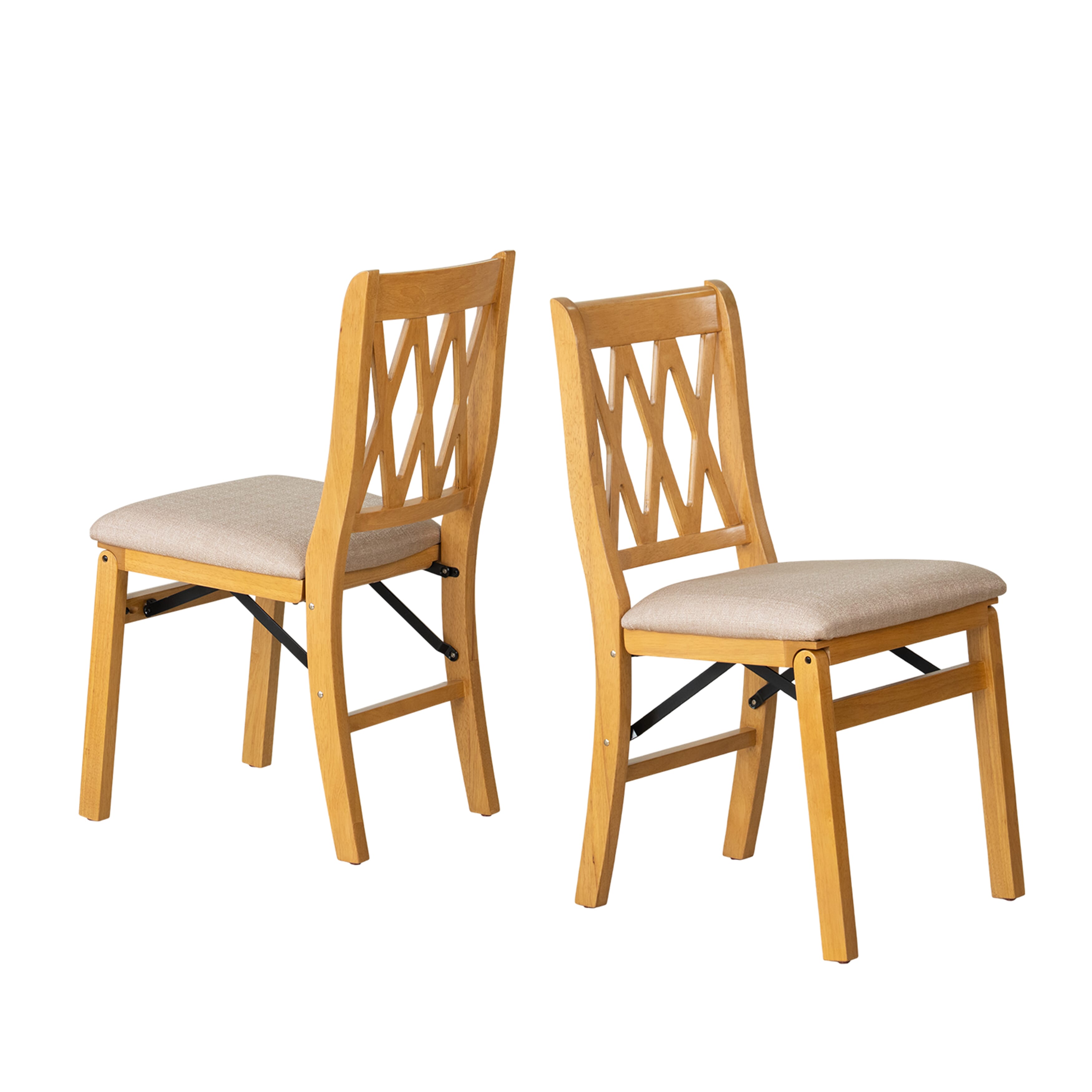 East West Furniture - PNC-OAK-03, A Solid Wood Plano Folding Dining Room Chairs with Polyester Seat, 3-X Back Design, No Assembly Required, Set of 2, Oak Wood Finish