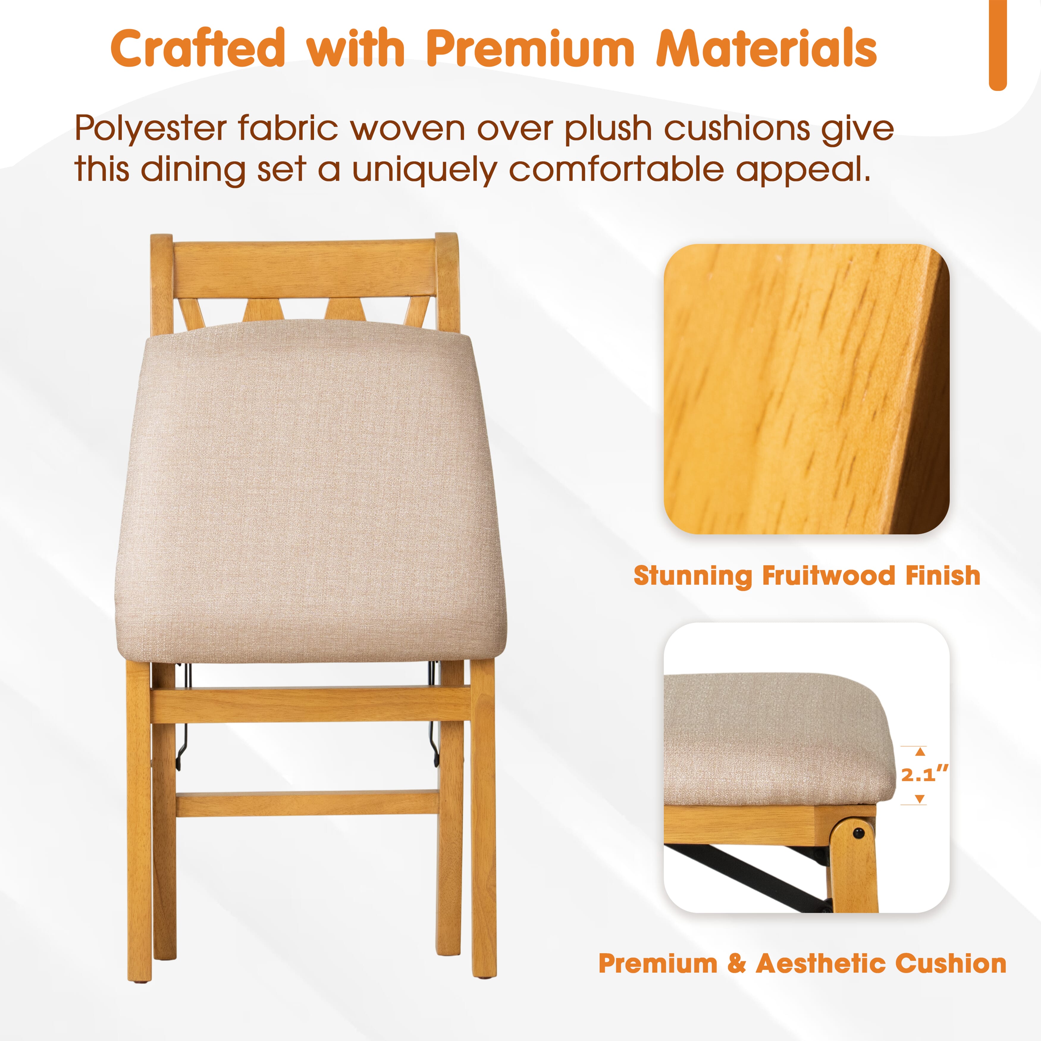 East West Furniture - PNC-OAK-03, A Solid Wood Plano Folding Dining Room Chairs with Polyester Seat, 3-X Back Design, No Assembly Required, Set of 2, Oak Wood Finish