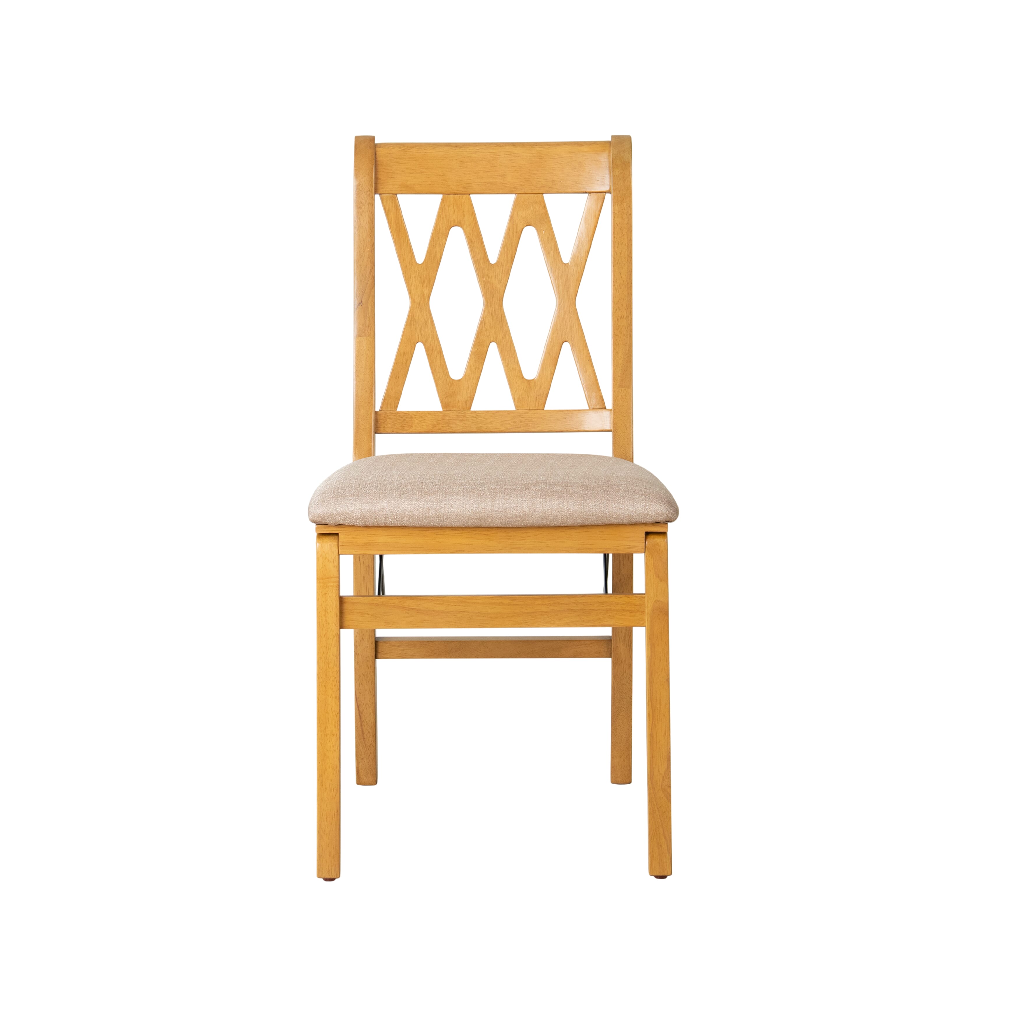 East West Furniture - PNC-OAK-03, A Solid Wood Plano Folding Dining Room Chairs with Polyester Seat, 3-X Back Design, No Assembly Required, Set of 2, Oak Wood Finish