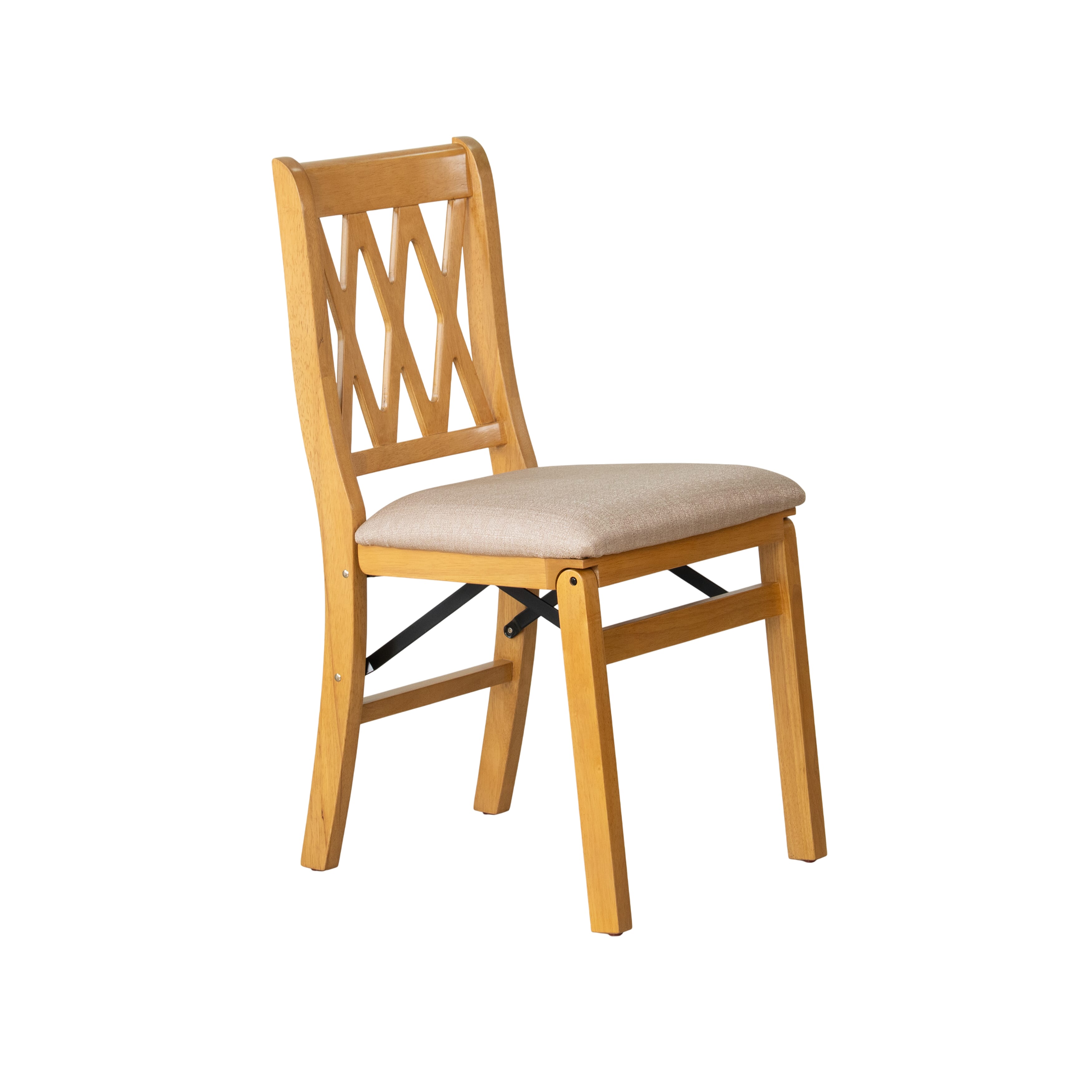 East West Furniture - PNC-OAK-03, A Solid Wood Plano Folding Dining Room Chairs with Polyester Seat, 3-X Back Design, No Assembly Required, Set of 2, Oak Wood Finish