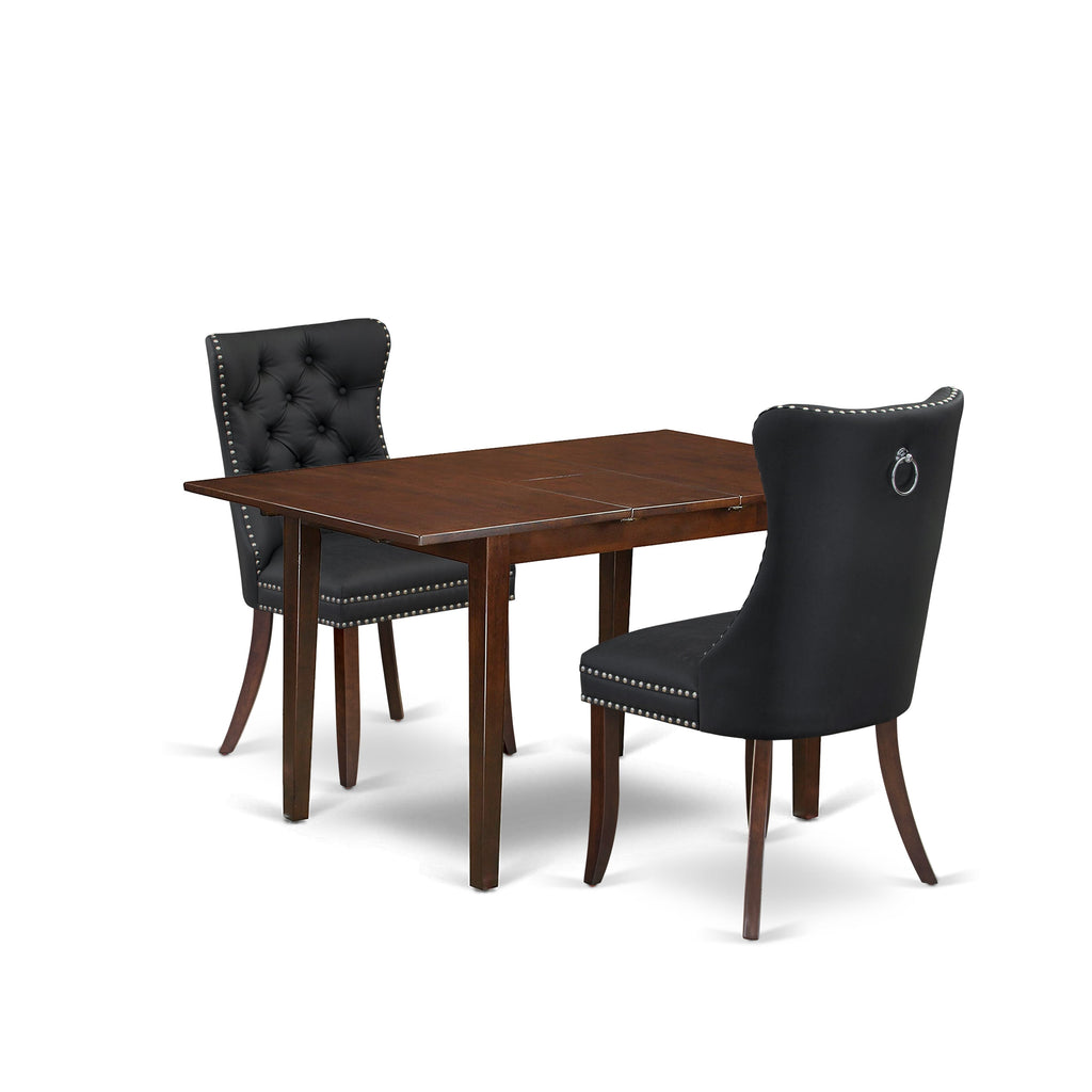 East West Furniture PSDA3-MAH-12 3 Piece Kitchen Table Set Includes a Rectangle Dining Table with Removable leaf and 2 Upholstered Chairs, 32x60 Inch, Mahogany