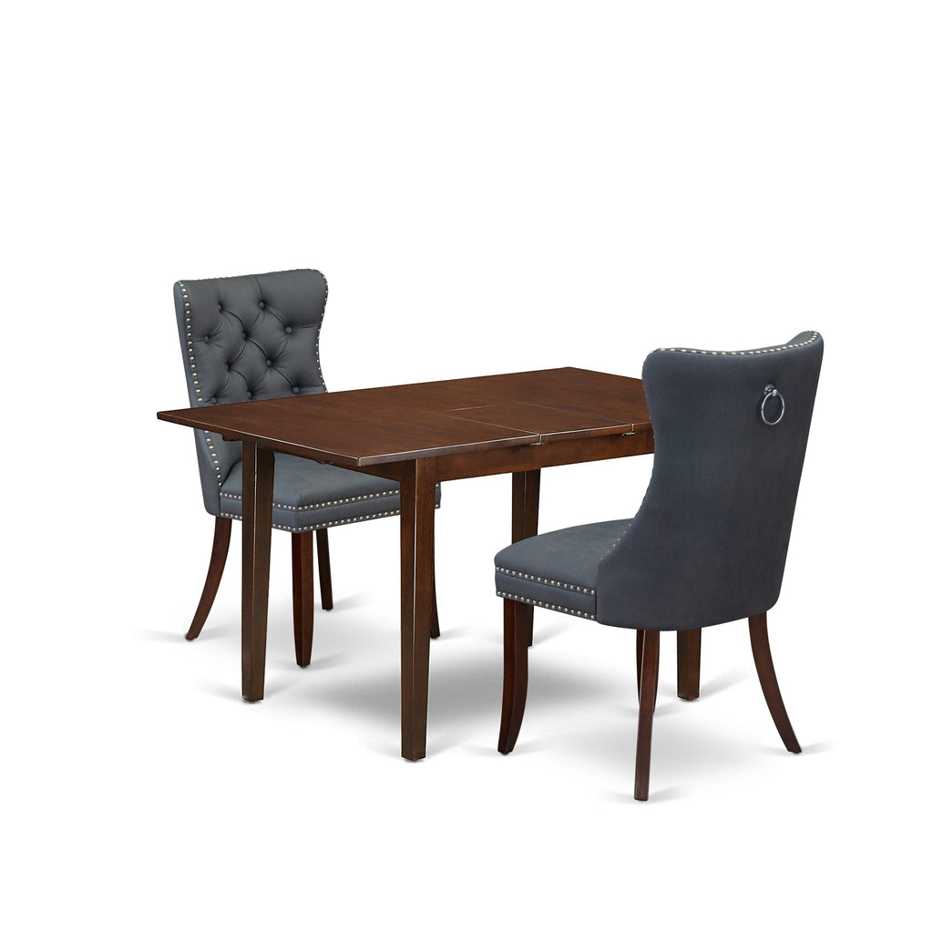 East West Furniture PSDA3-MAH-13 3 Piece Dining Set Consists of a Rectangle Kitchen Table with Removable leaf and 2 Upholstered Chairs, 32x60 Inch, Mahogany