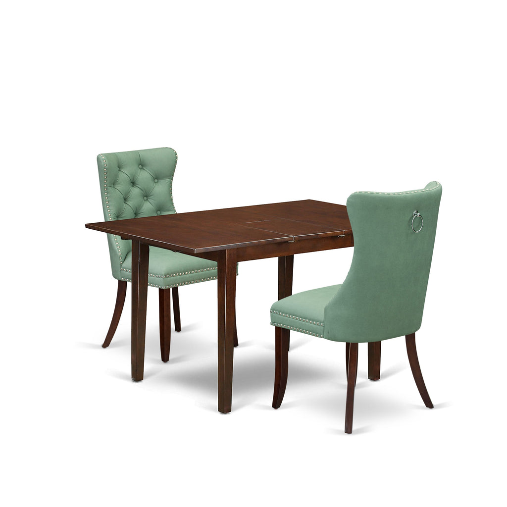 East West Furniture PSDA3-MAH-22 3 Piece Kitchen Table Set Includes a Rectangle Dining Table with Removable leaf and 2 Upholstered Chairs, 32x60 Inch, Mahogany