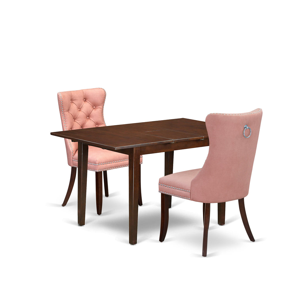 East West Furniture PSDA3-MAH-23 3 Piece Dining Table Set Consists of a Rectangle Kitchen Table with Removable leaf and 2 Parson Chairs, 32x60 Inch, Mahogany