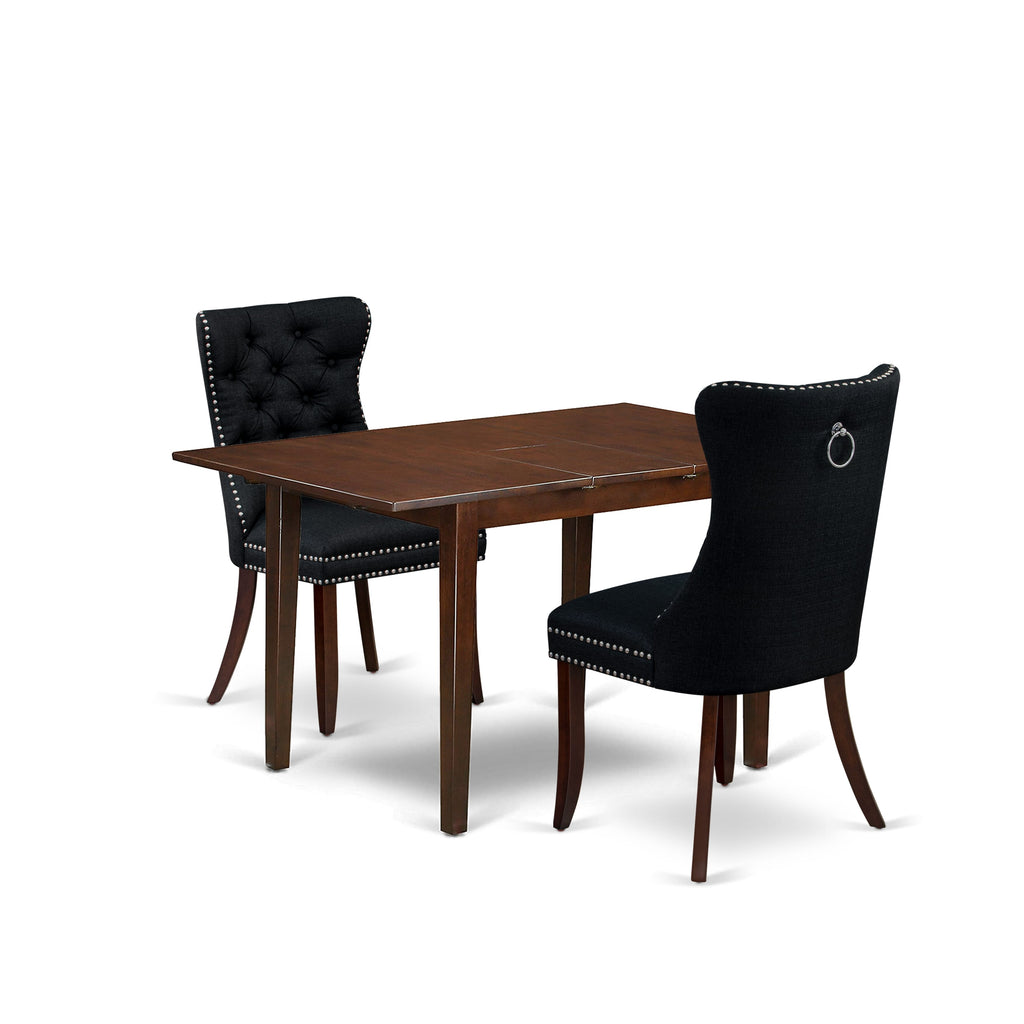 East West Furniture PSDA3-MAH-24 3 Piece Kitchen Set Consists of a Rectangle Dining Table with Removable leaf and 2 Upholstered Chairs, 32x60 Inch, Mahogany